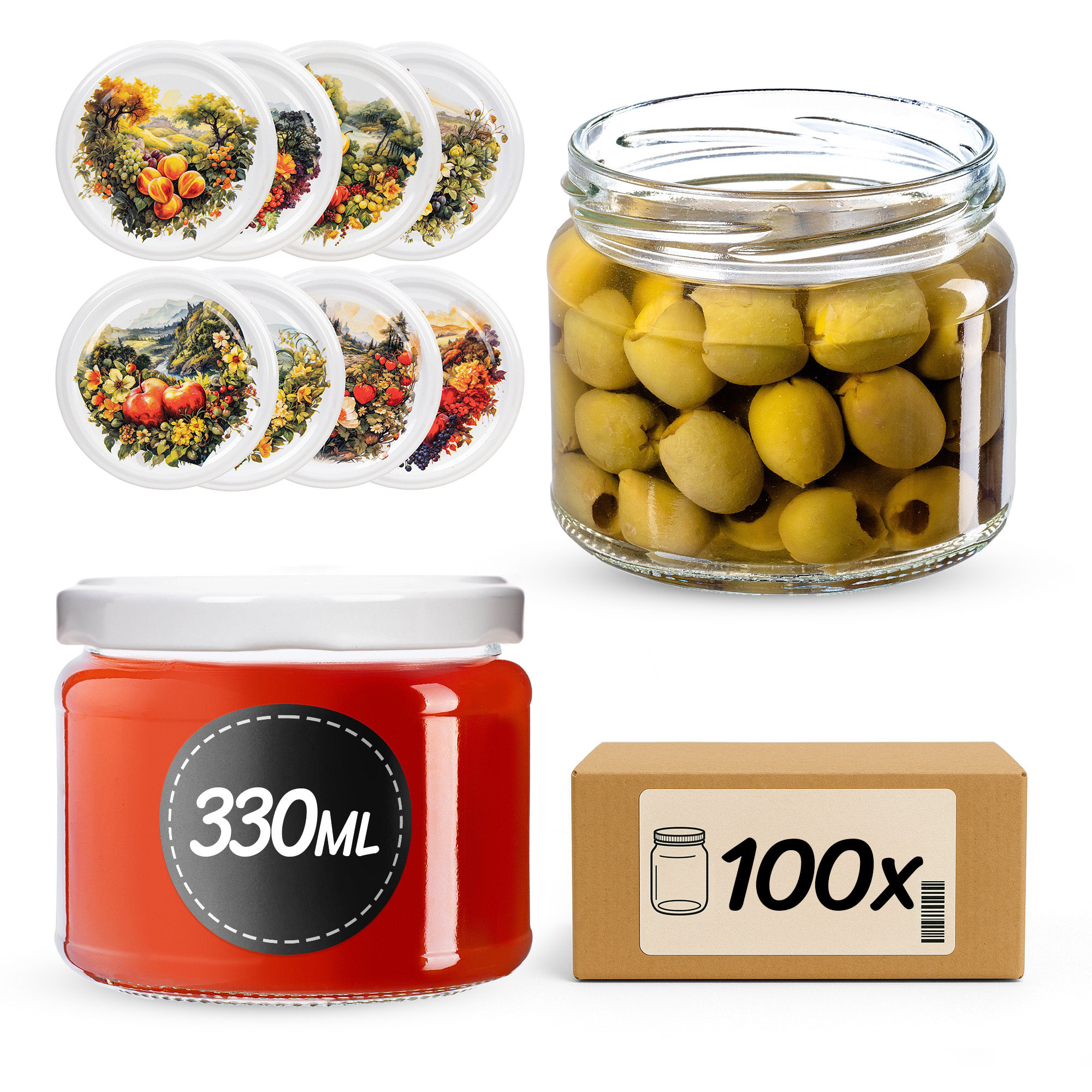 Słoiki na przetwory Sonka 330ml fi82mm 100szt + wieczko Fruit heart