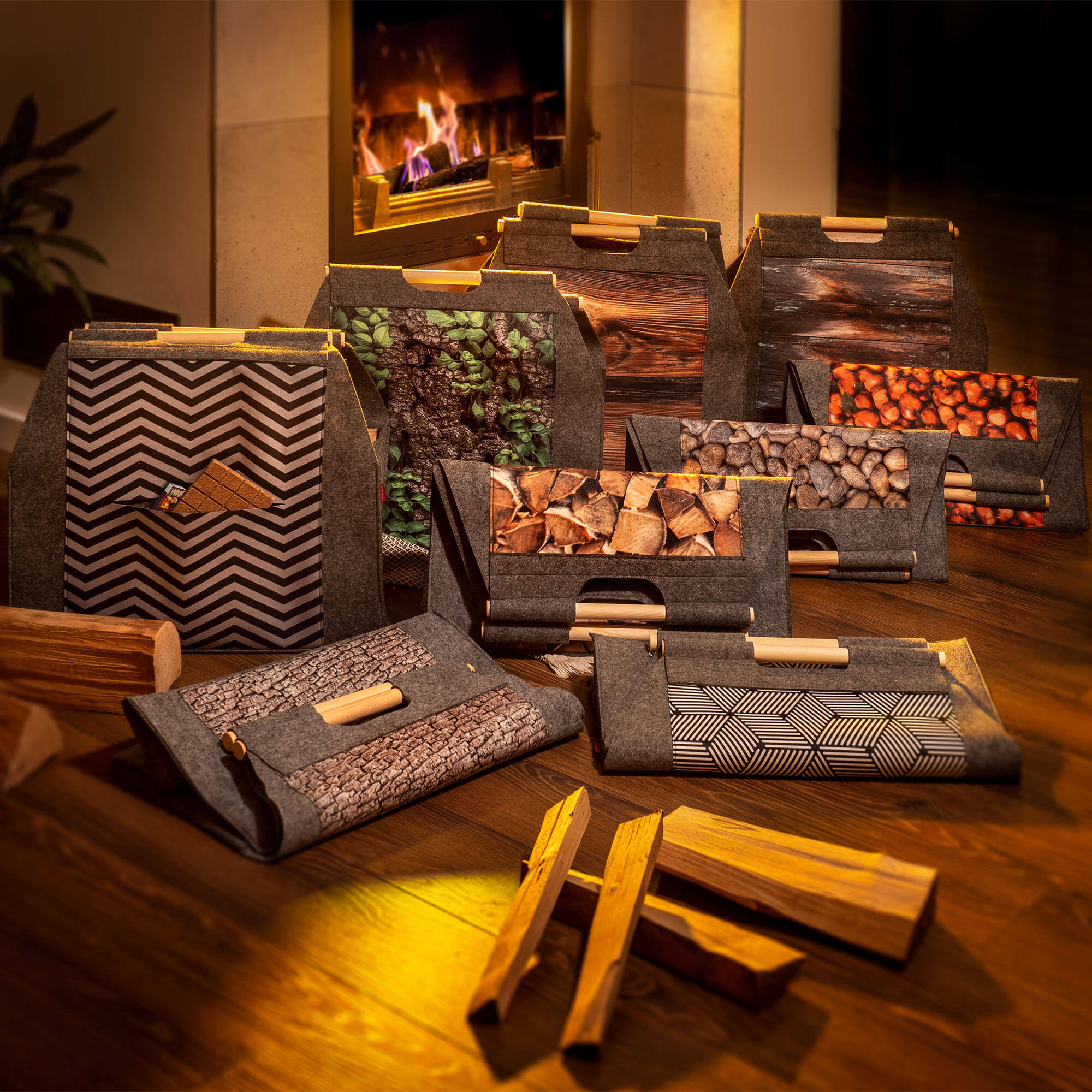 Torba gospodarcza na drewno kominkowe wzór cube