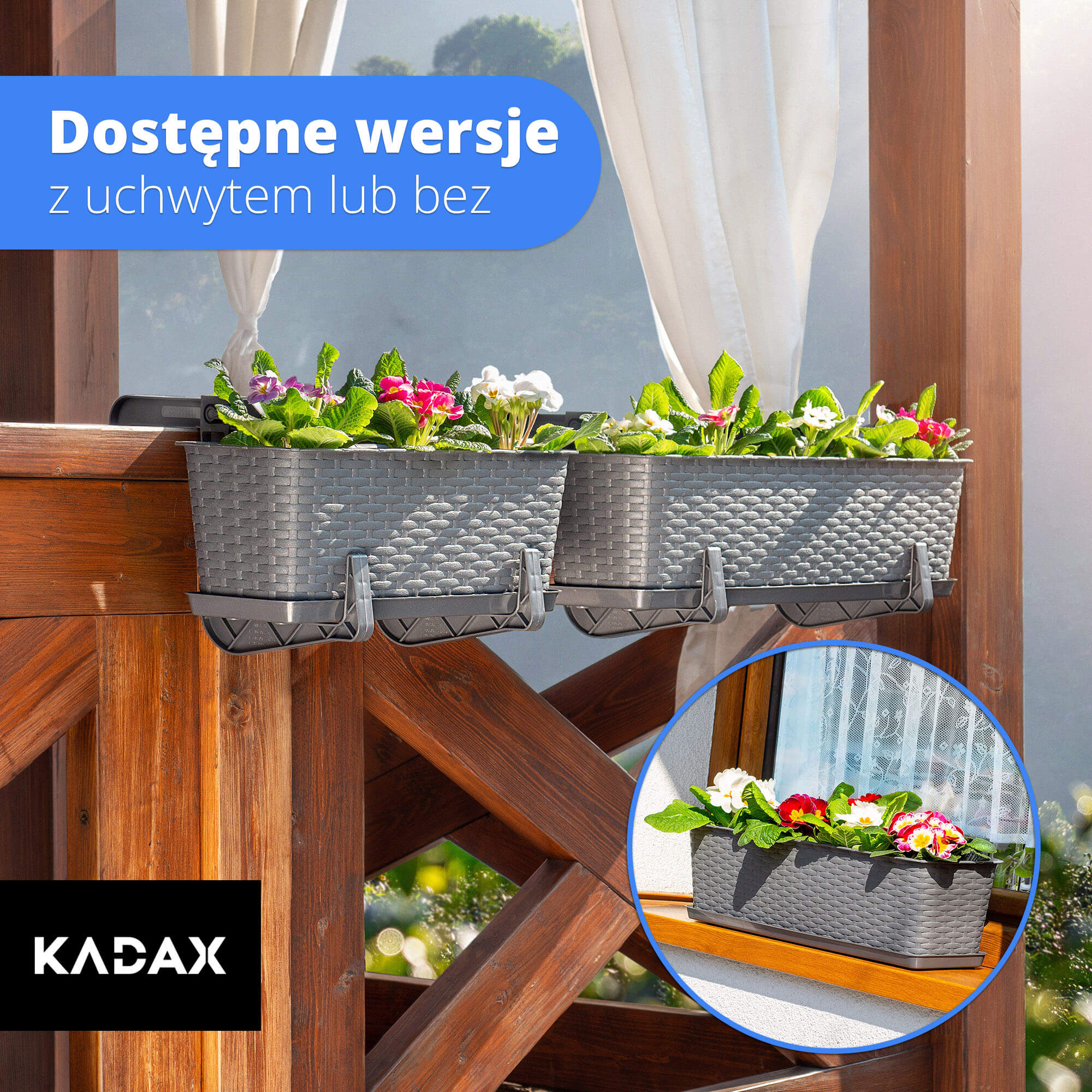 Skrzynka balkonowa rattan z podstawką i uchwytami Frette 40 cm, grafit