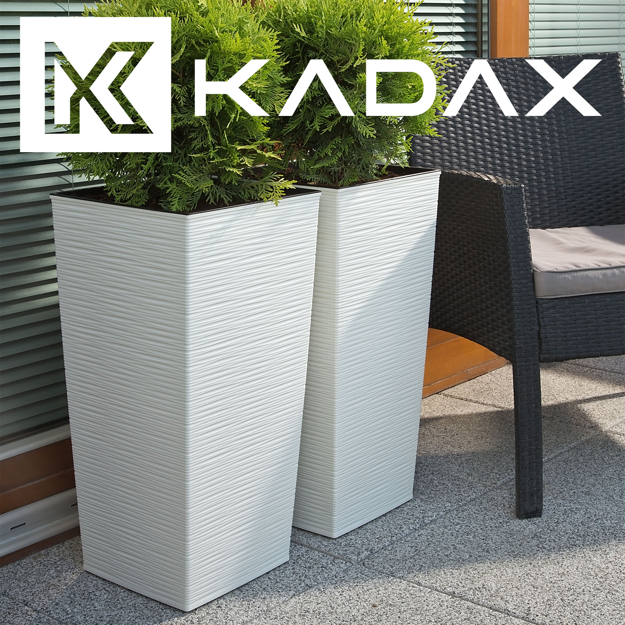 Donice na kwiaty z wkładem Tuluza dłuto 25 cm + 30 cm + 35 cm, białe