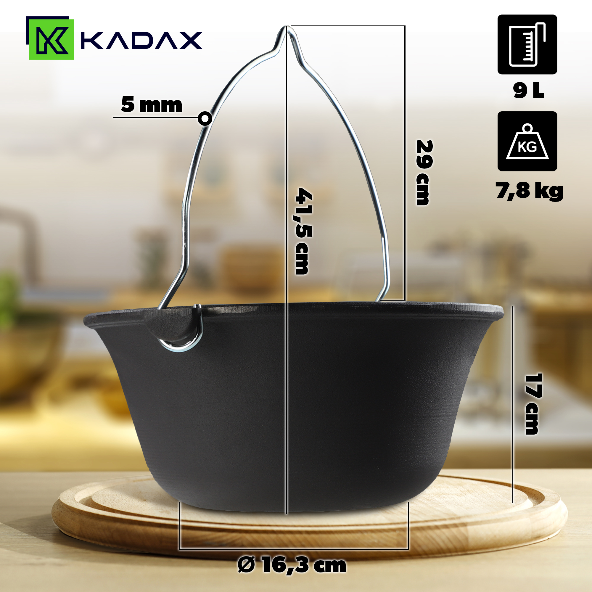 Kociołek węgierski Elst 9L, czarny