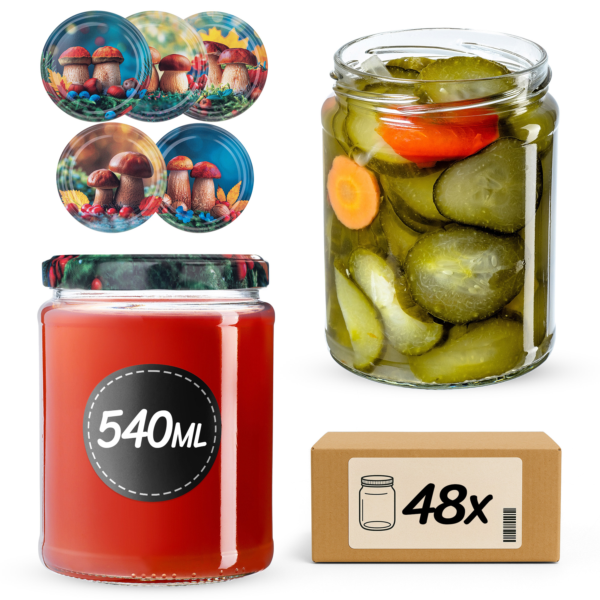 Słoiki na przetwory Maki 540ml fi82mm 48szt + wieczko Grzyb polski