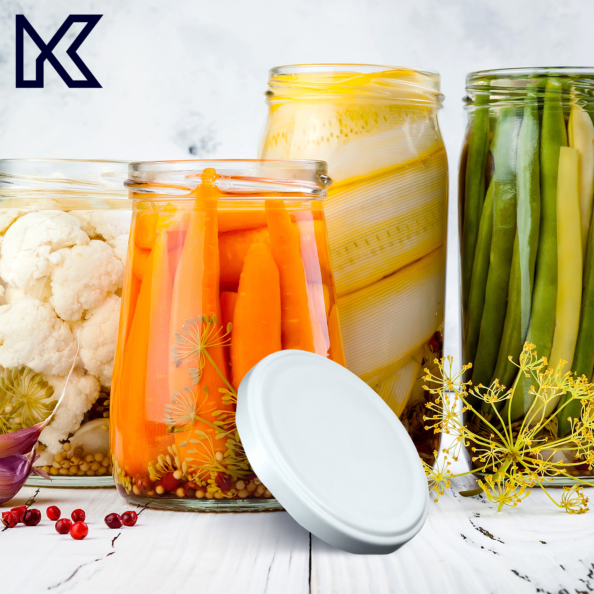 Metalowe wieczka do słoików Asen 100szt fi 63mm białe