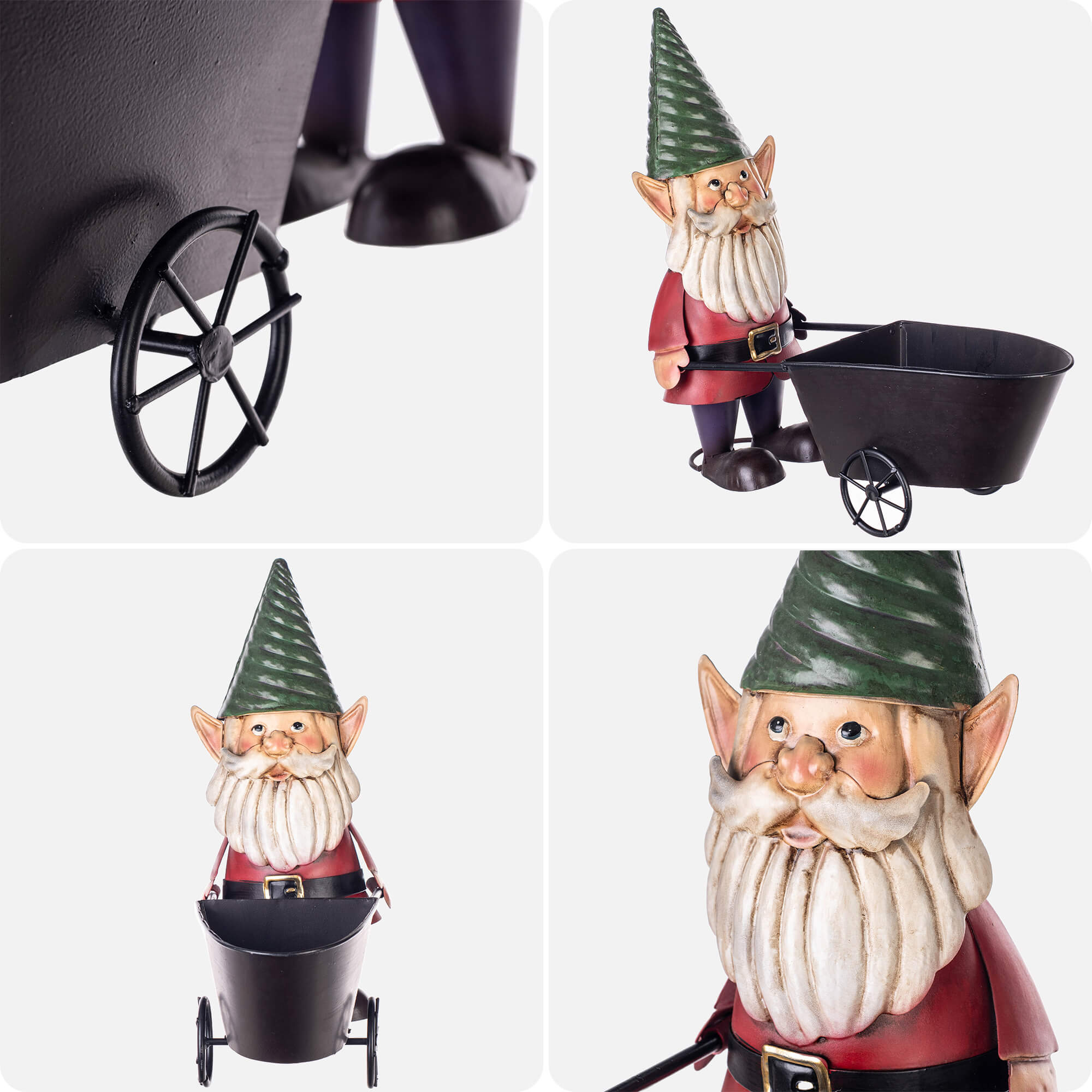 Figura ogrodowa Esson krasnal z wózkiem stalowa 34 cm