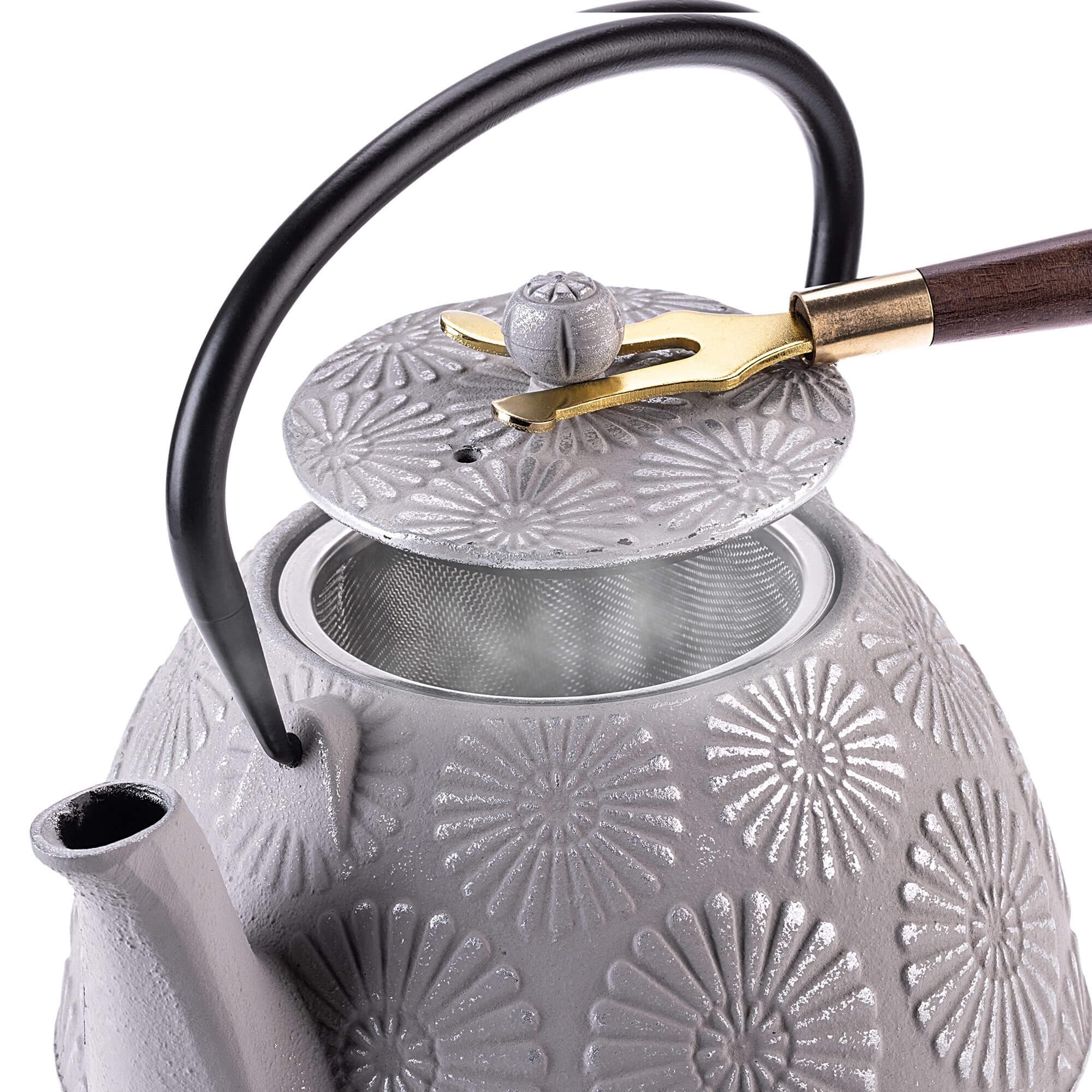 Czajnik żeliwny z czarkami i zaparzaczem Genua biały