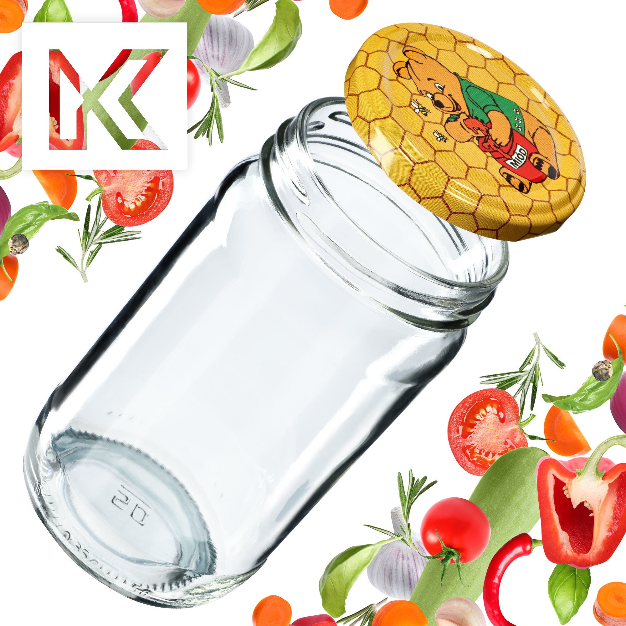 Słoiki na przetwory Gera 350ml 100szt 66mm + wieczka "Miód"