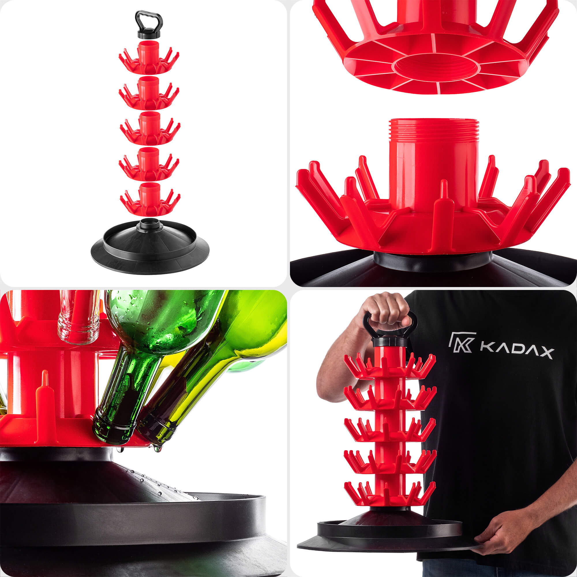 Suszarka ociekacz do butelek Nusco na 50 sztuk z uchwytem czerwony