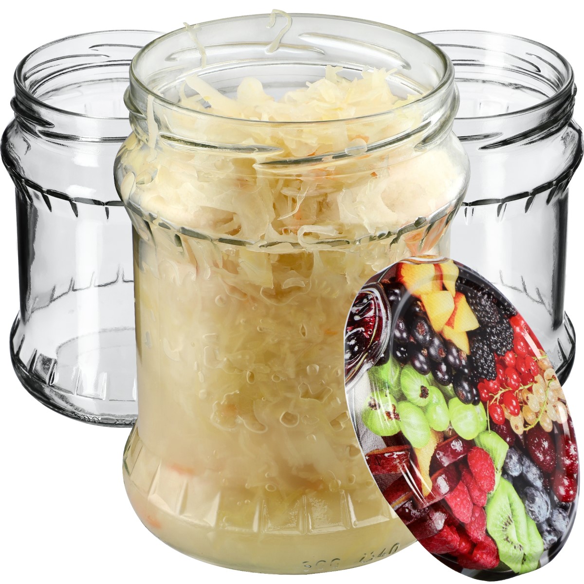 Słoiki na przetwory Kisko 500ml 8szt 82mm + wieczka "Owoce"