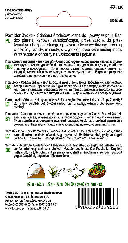 Pomidor gruntowy (karłowy wiotkołodygowy) Zyska 0,2g