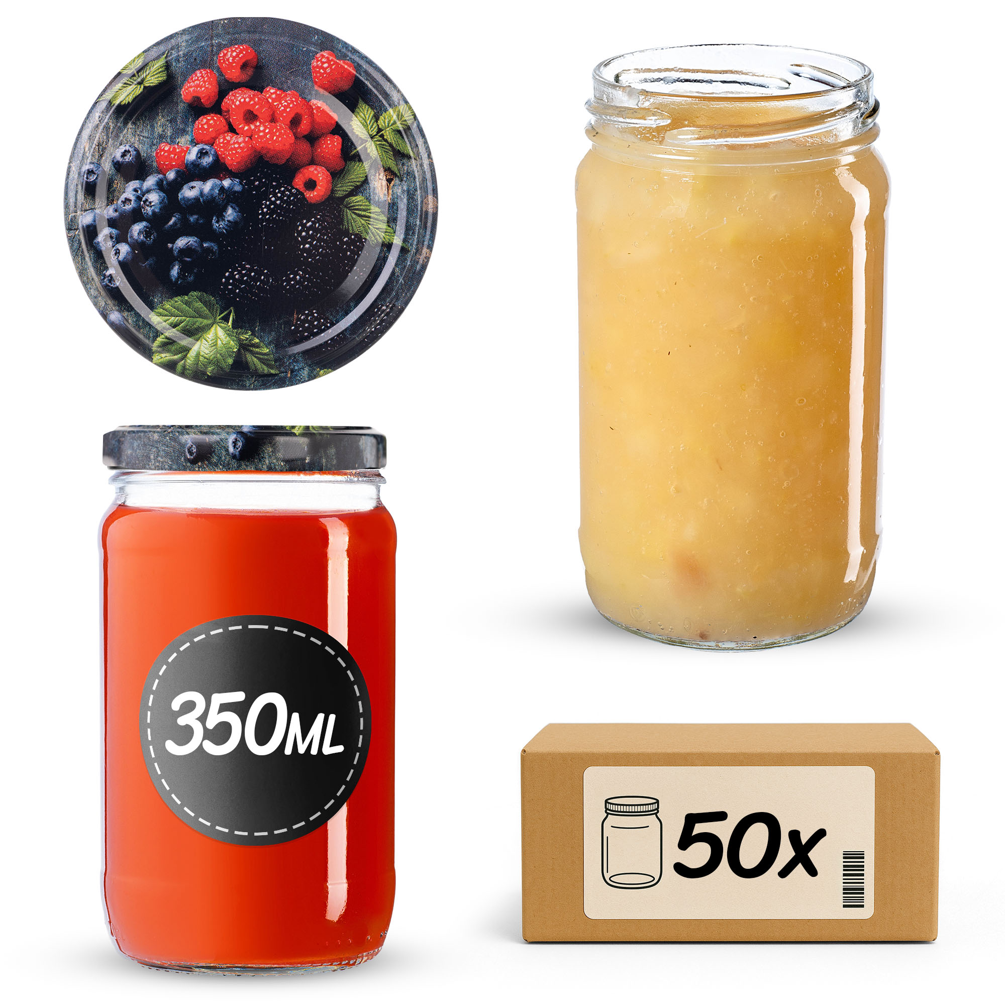 Słoiki na przetwory Gera 350ml fi66mm 50szt + wieczko Owoce