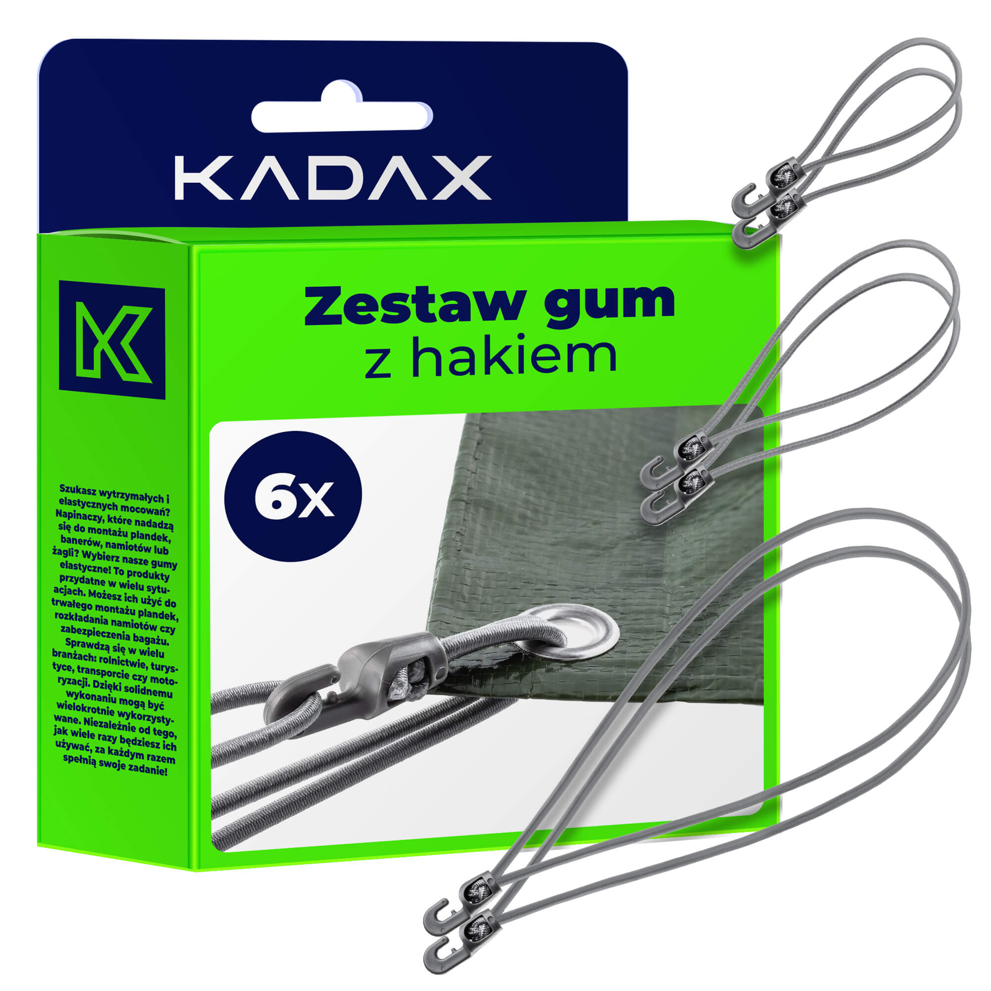 Zestaw gum elastycznych z hakiem szare, 6 szt.