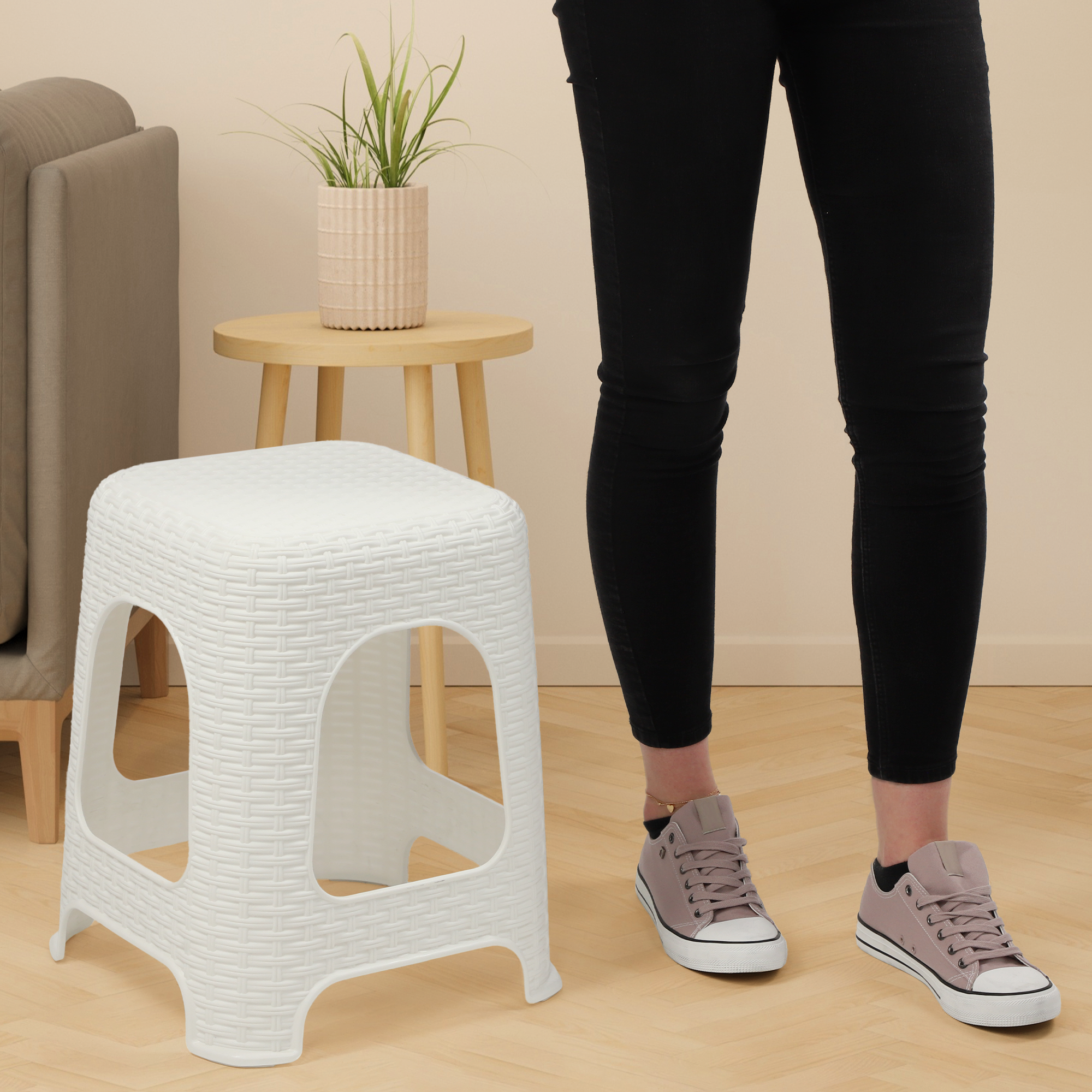 Taboret rattan 45 x 26 cm biały, 2 szt.