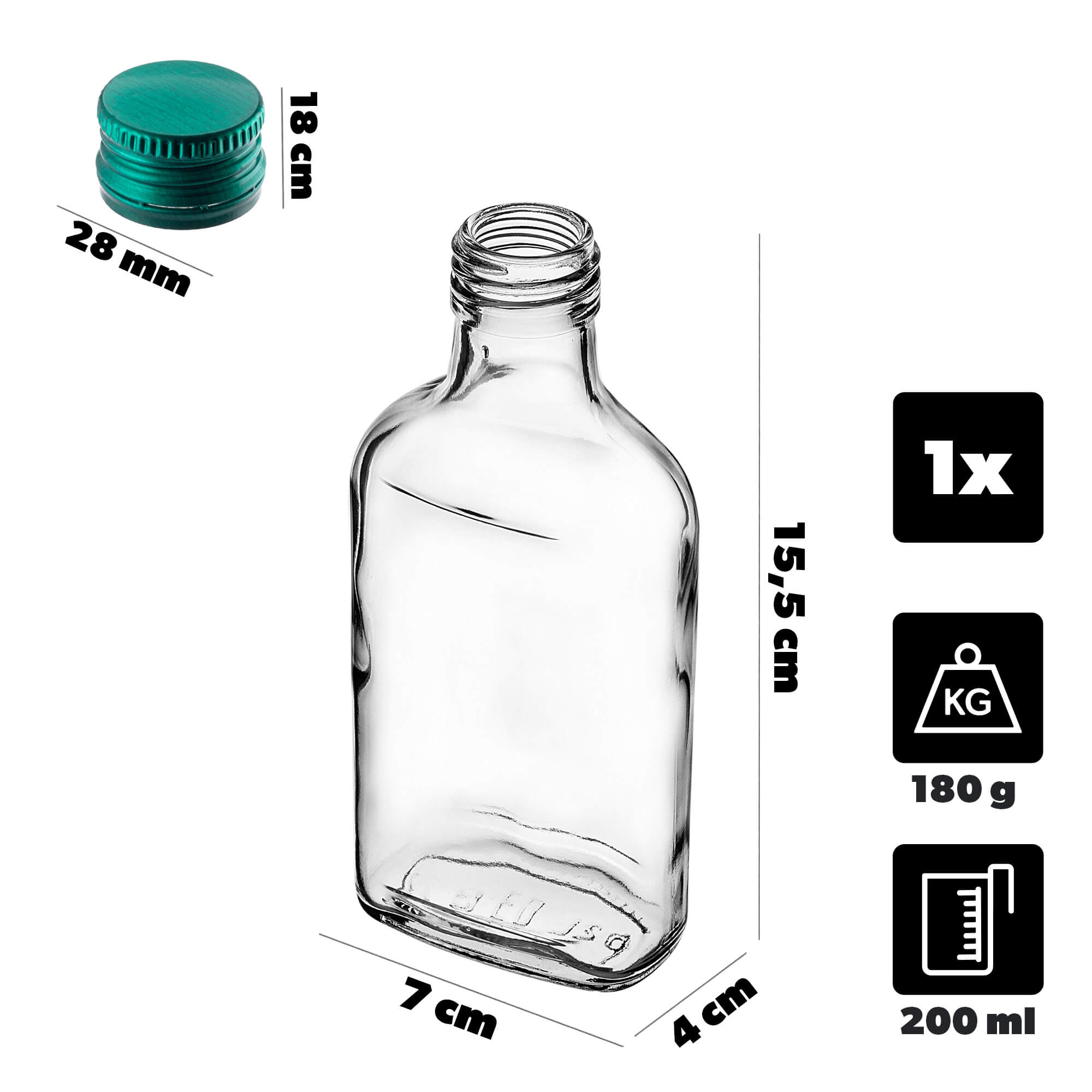 Butelka piersiówka Viane 200ml z zieloną zakrętką 1 szt.