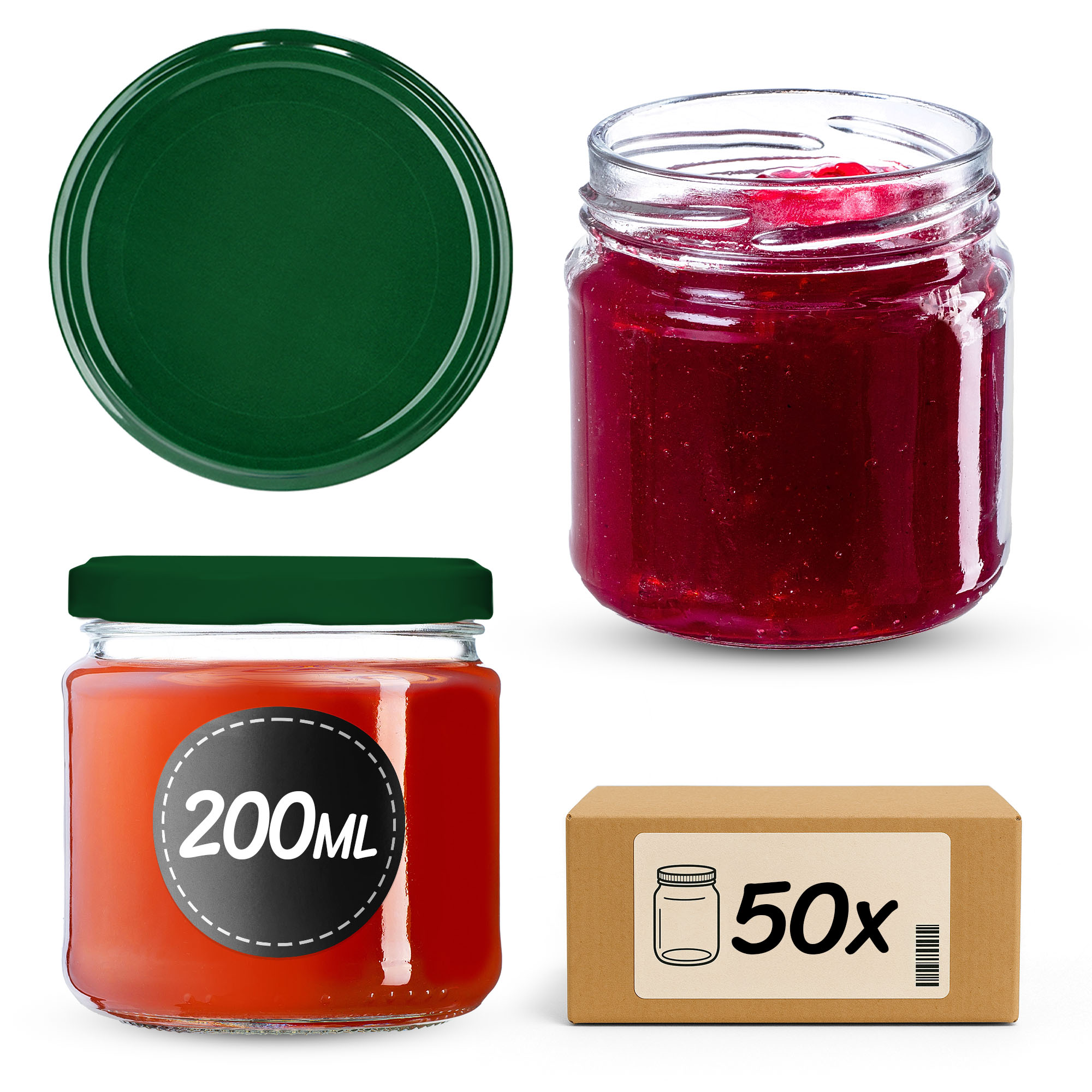 Słoiki na przetwory Lerma 200ml 50szt 66mm + wieczka zielone