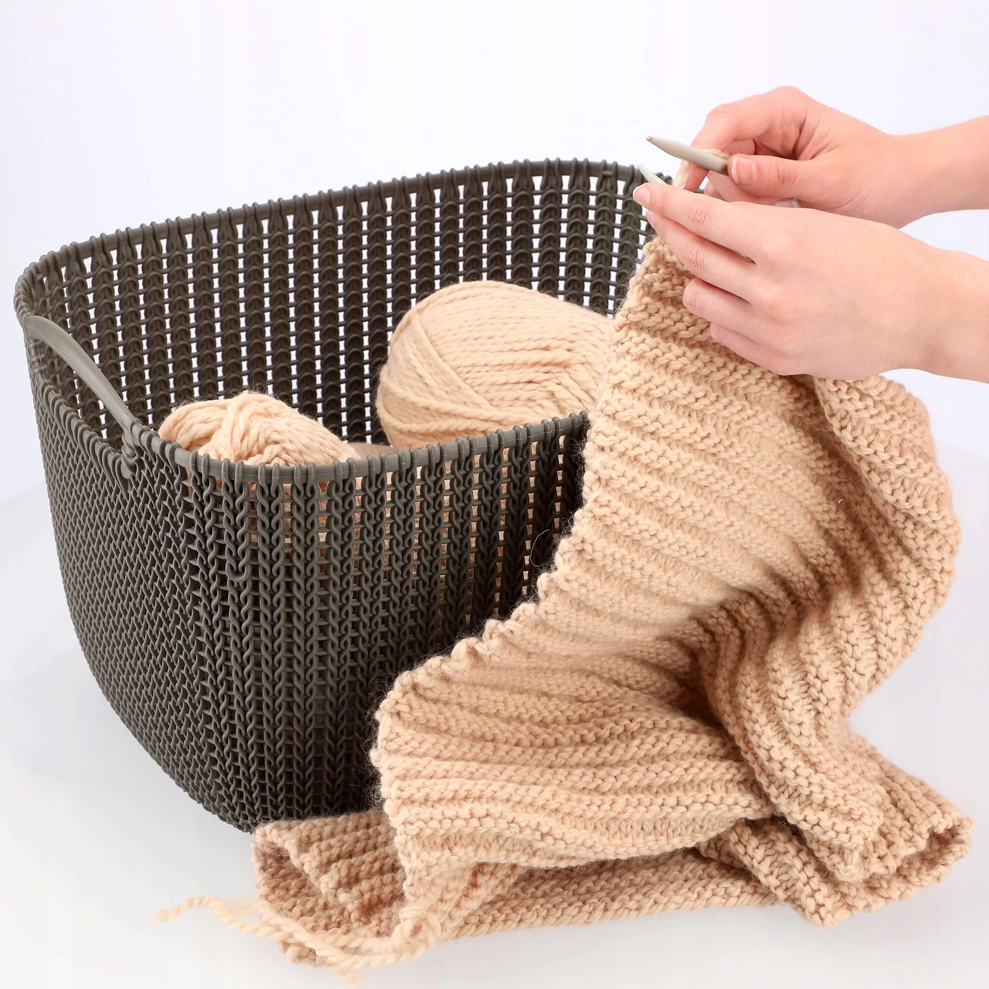 Koszyk z uchwytami 19L Curver Knit, brązowy