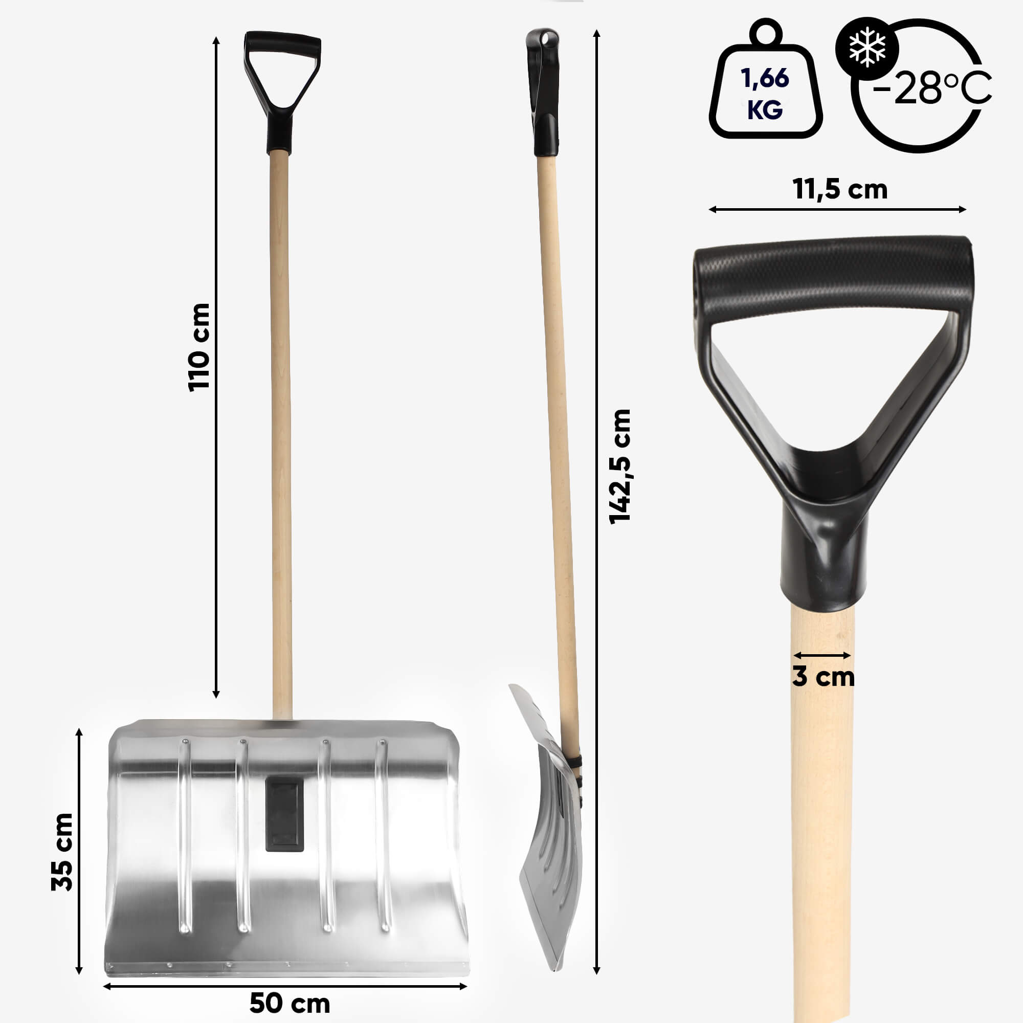Łopata do śniegu 143 cm, srebrna
