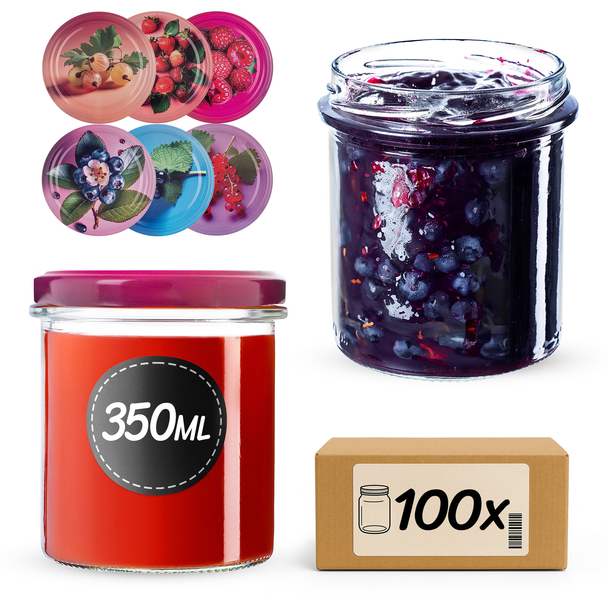 Słoiki na przetwory Avila 350ml fi82mm 100szt + wieczko Jagodowy mix