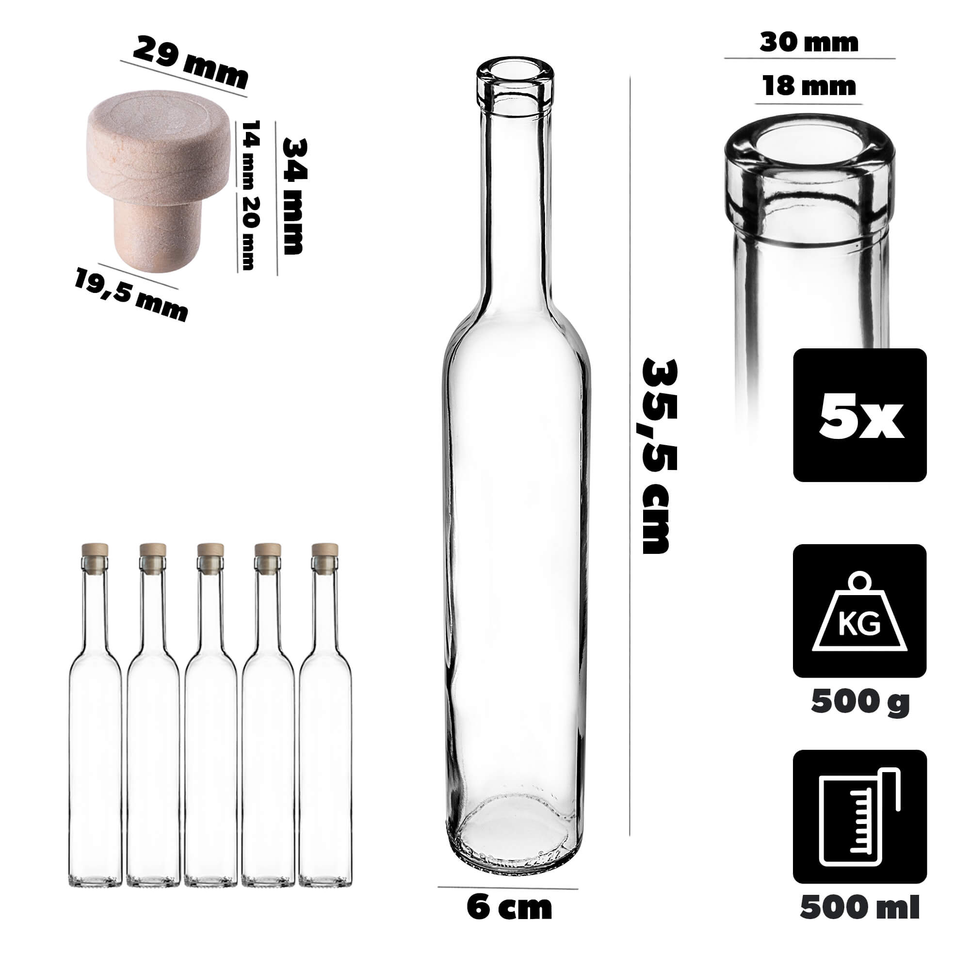 Butelka Futura 500ml z korkiem syntetycznym 5 szt.
