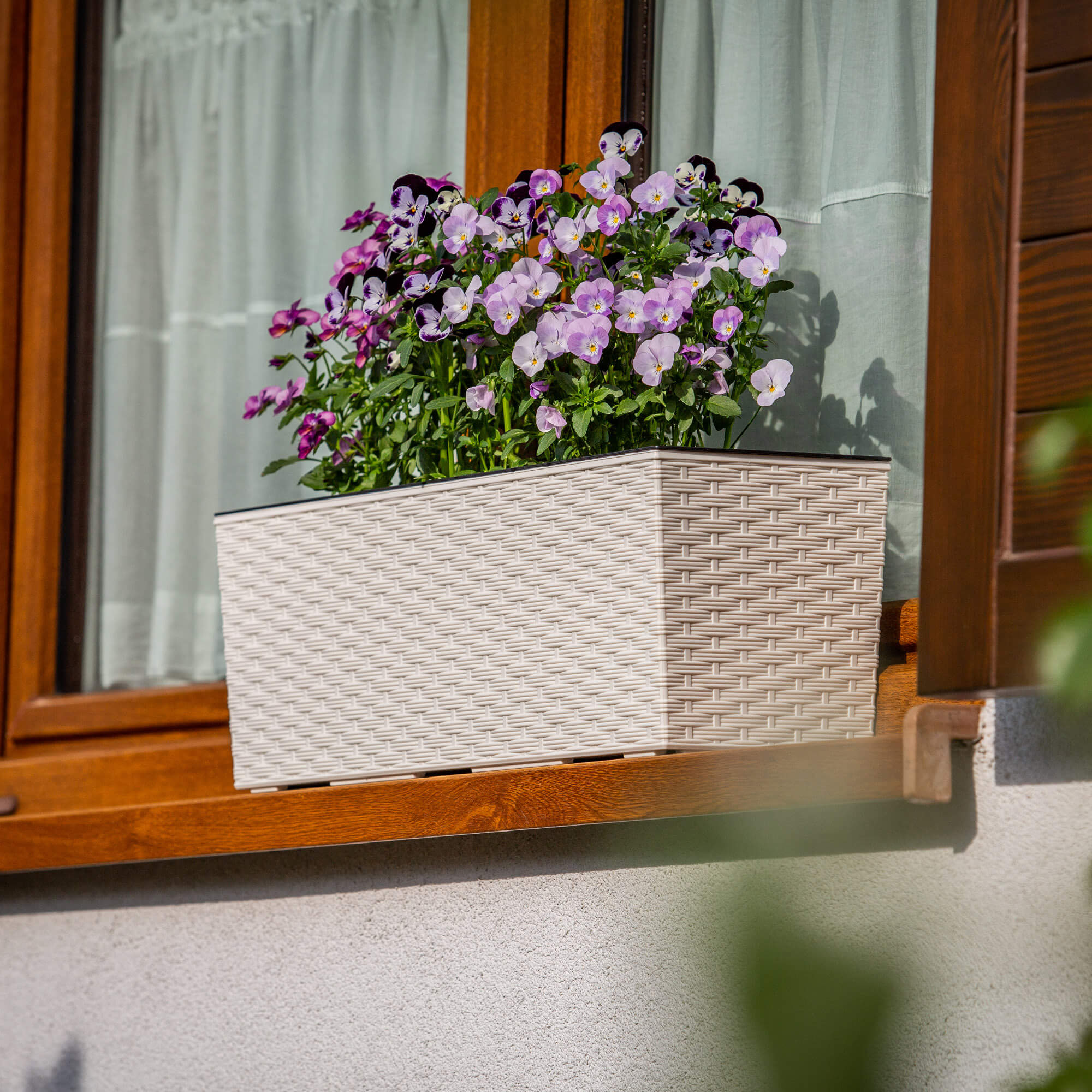 Doniczka balkonowa rattan z wkładem Murano 56 x 19 cm, krem