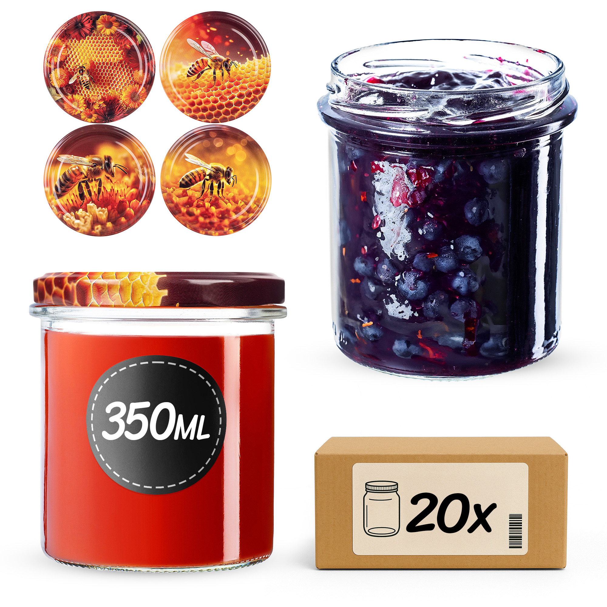 Słoiki na przetwory Avila 350ml fi82mm 20szt + wieczko Zestaw miodowy