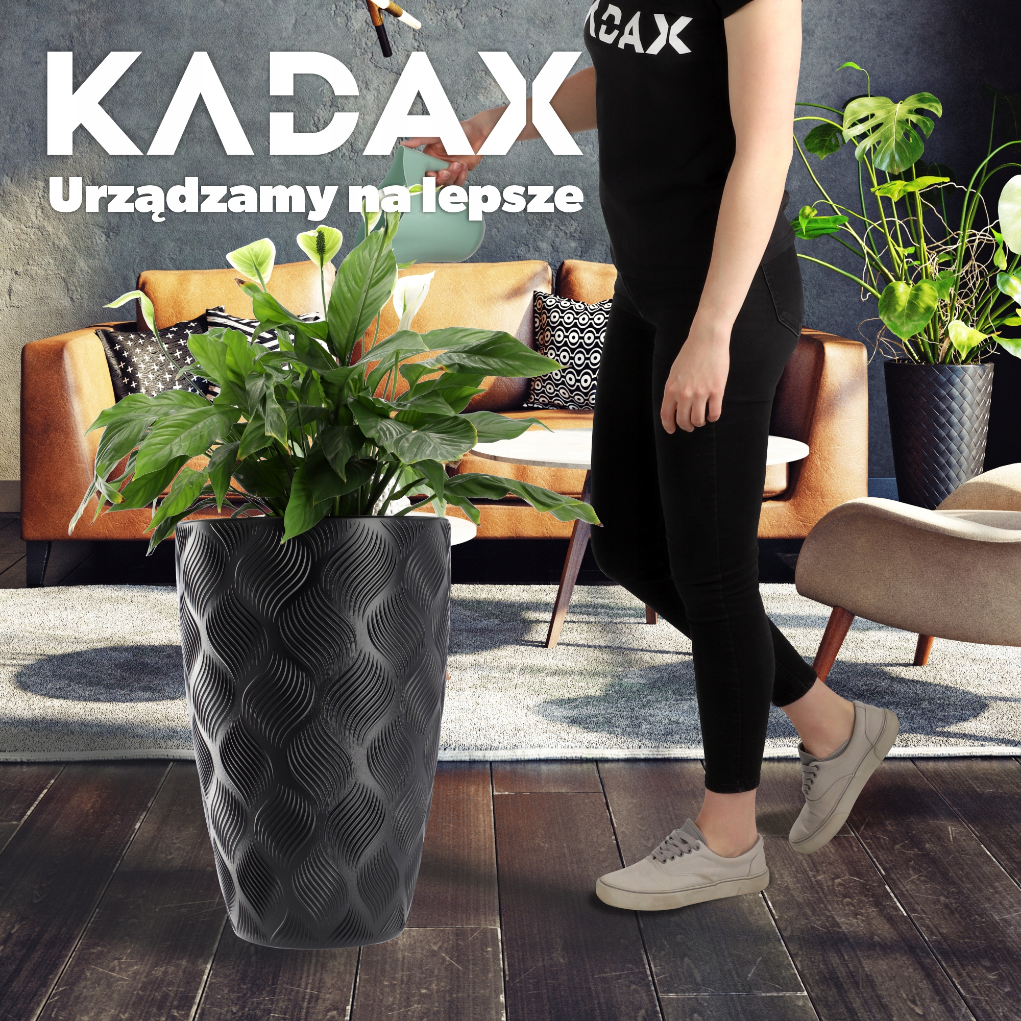 Donica na kwiaty z wkładem wysoka Jesi 40 cm, czarna