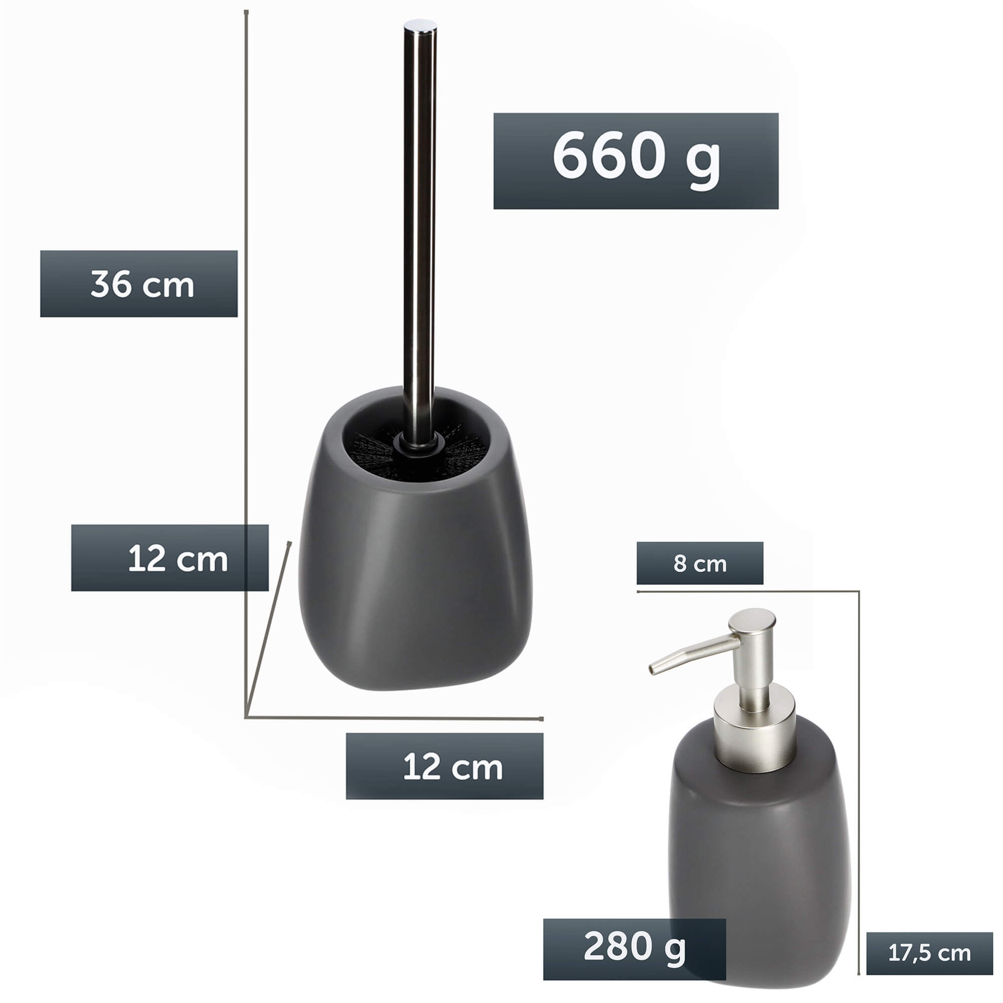 Zestaw dozownik na mydło + szczotka WC, szary