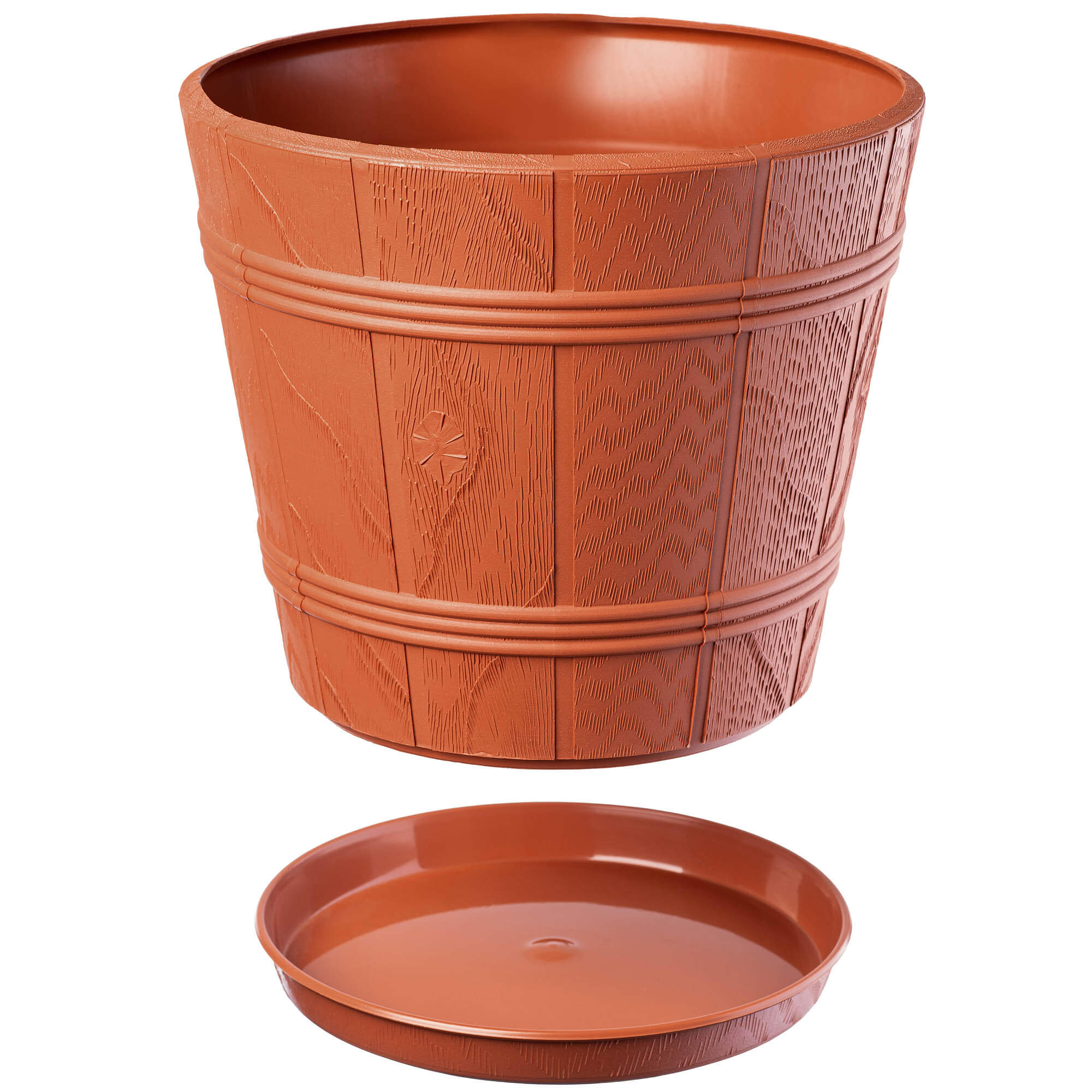 Doniczka drewnopodobna z podstawką Pula 42 cm, terakota