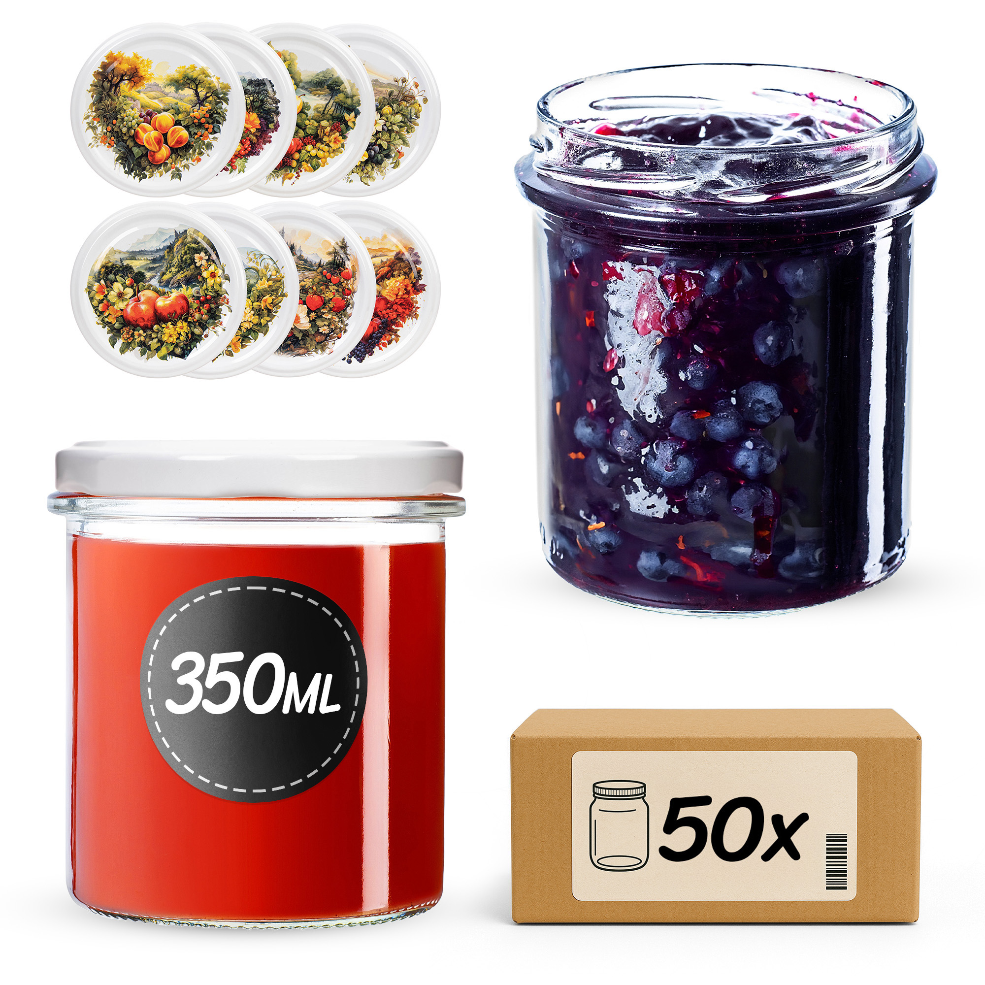 Słoiki na przetwory Avila 350ml fi82mm 50szt + wieczko Fruit heart