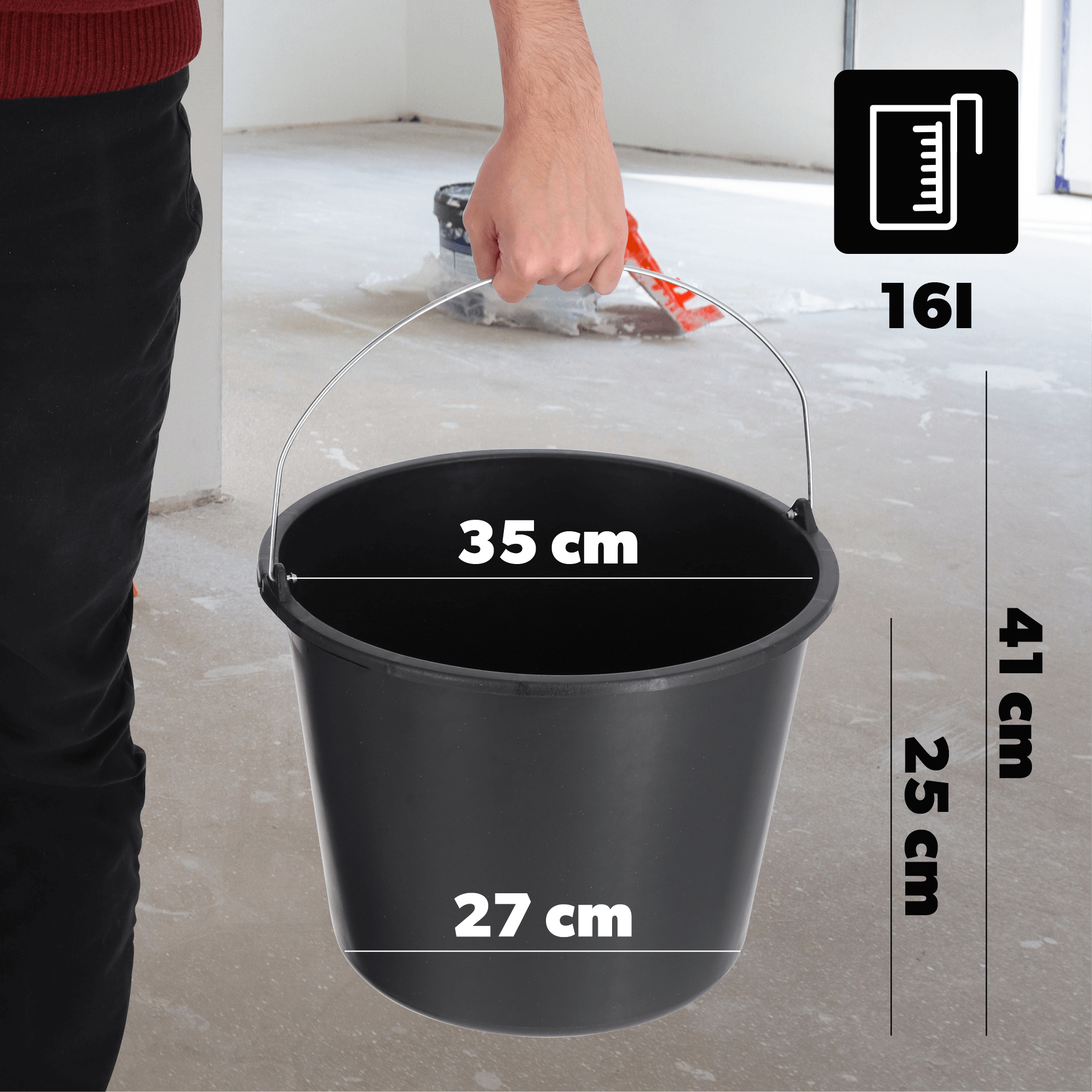 Wiadro budowlane Bado 16L, czarne 12 szt.