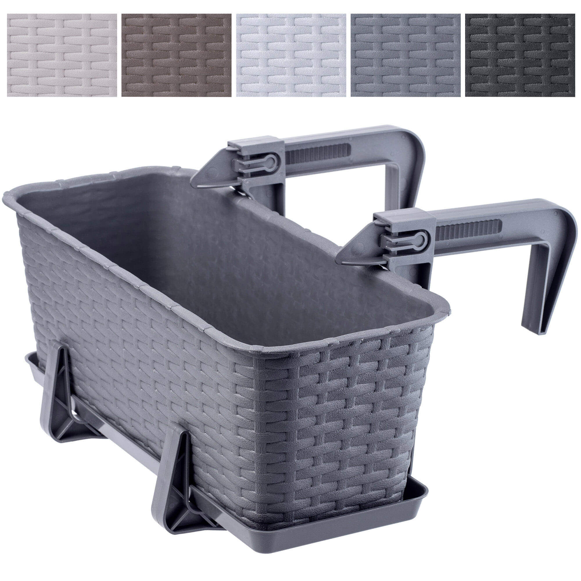 Skrzynka balkonowa rattan z podstawką i uchwytami Frette 40 cm, grafit