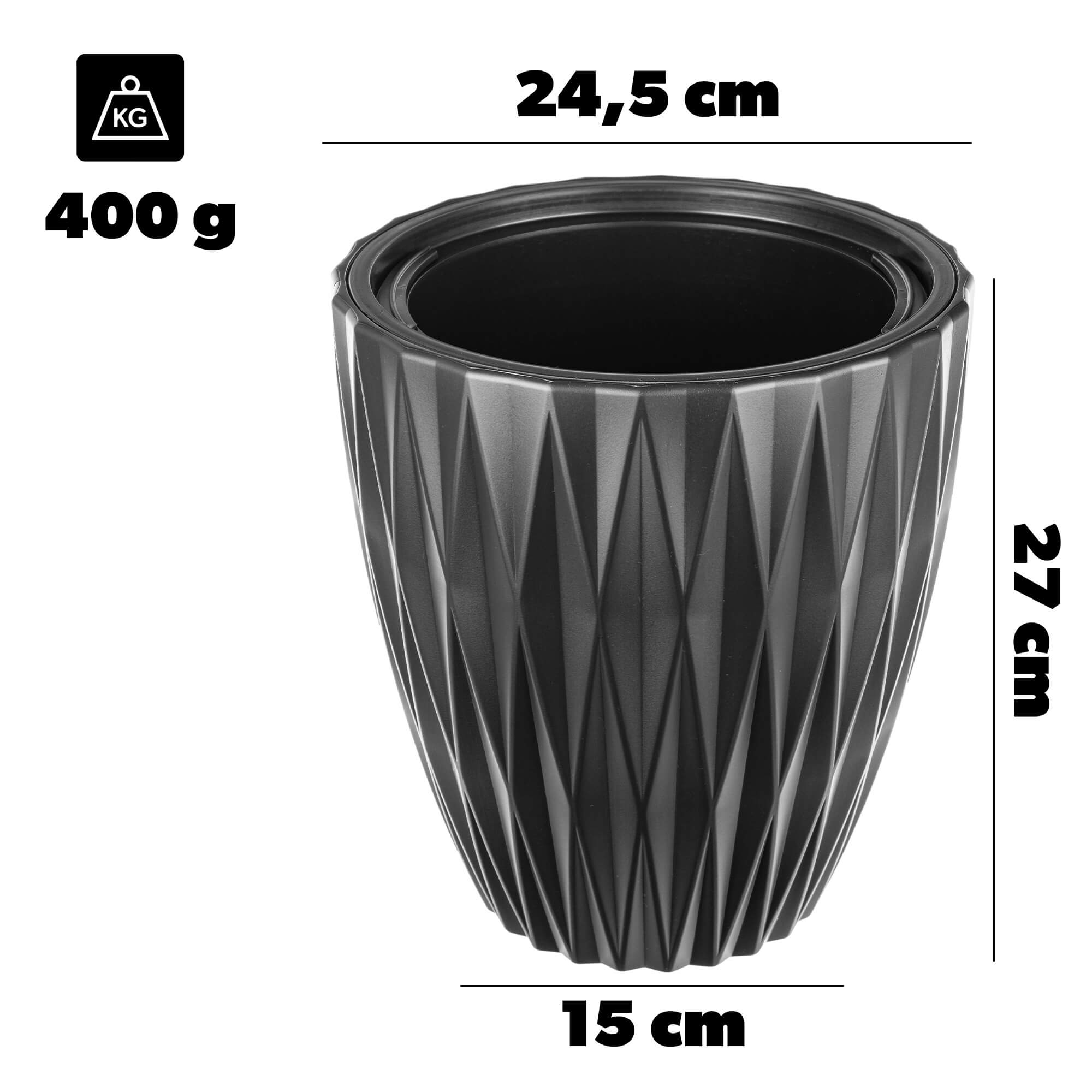 Doniczka Caro 25 cm, czarna, 1 szt.