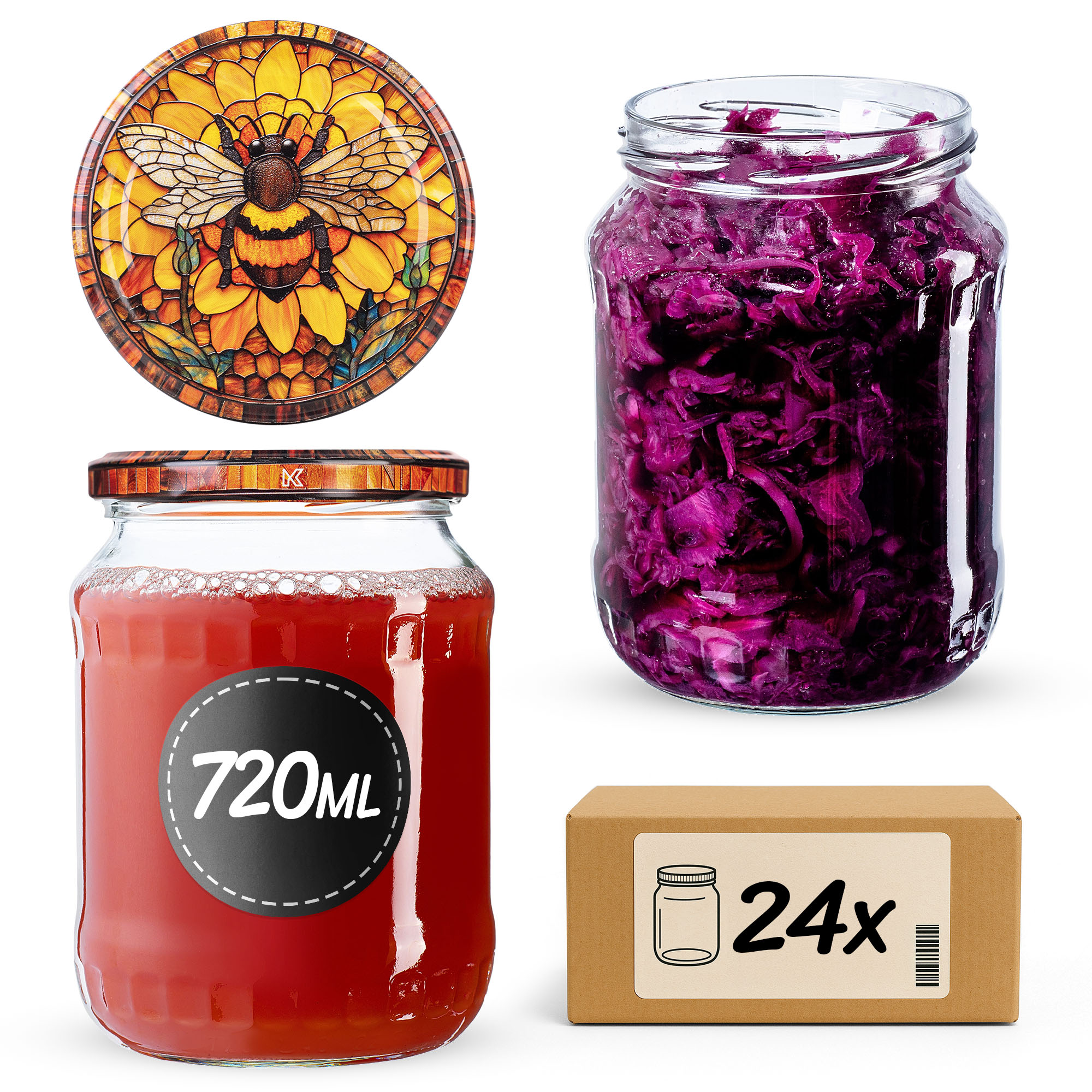 Słoiki na przetwory Jukka 720ml fi82mm 24szt + wieczko Bee of the fusion