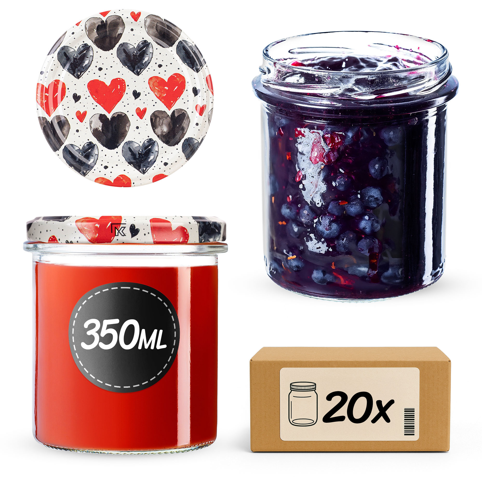 Słoiki na przetwory Avila 350ml fi82mm 20szt + wieczko Serca