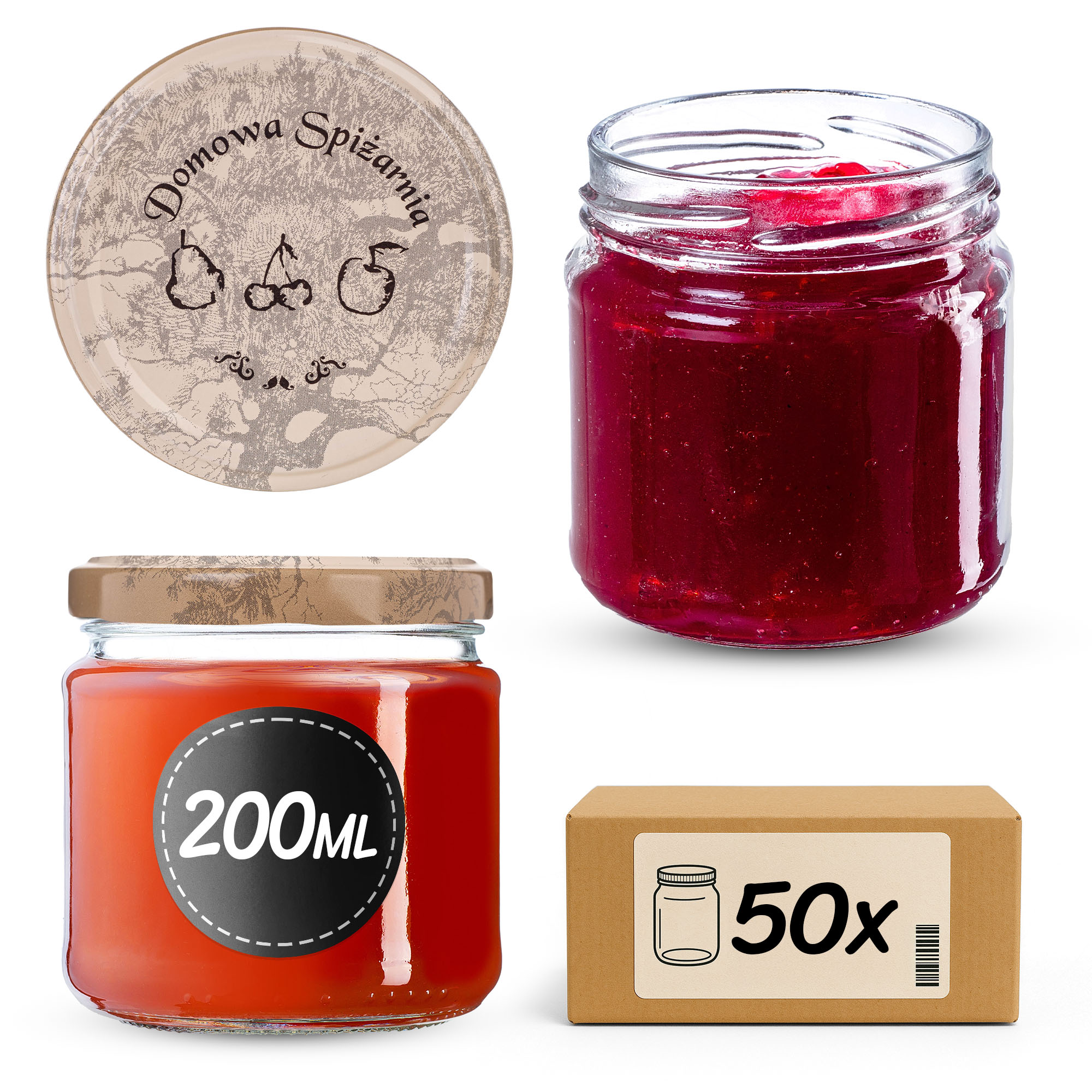 Słoiki na przetwory Lerma 200ml 50szt 66mm + wieczka "Domowa spiżarnia"