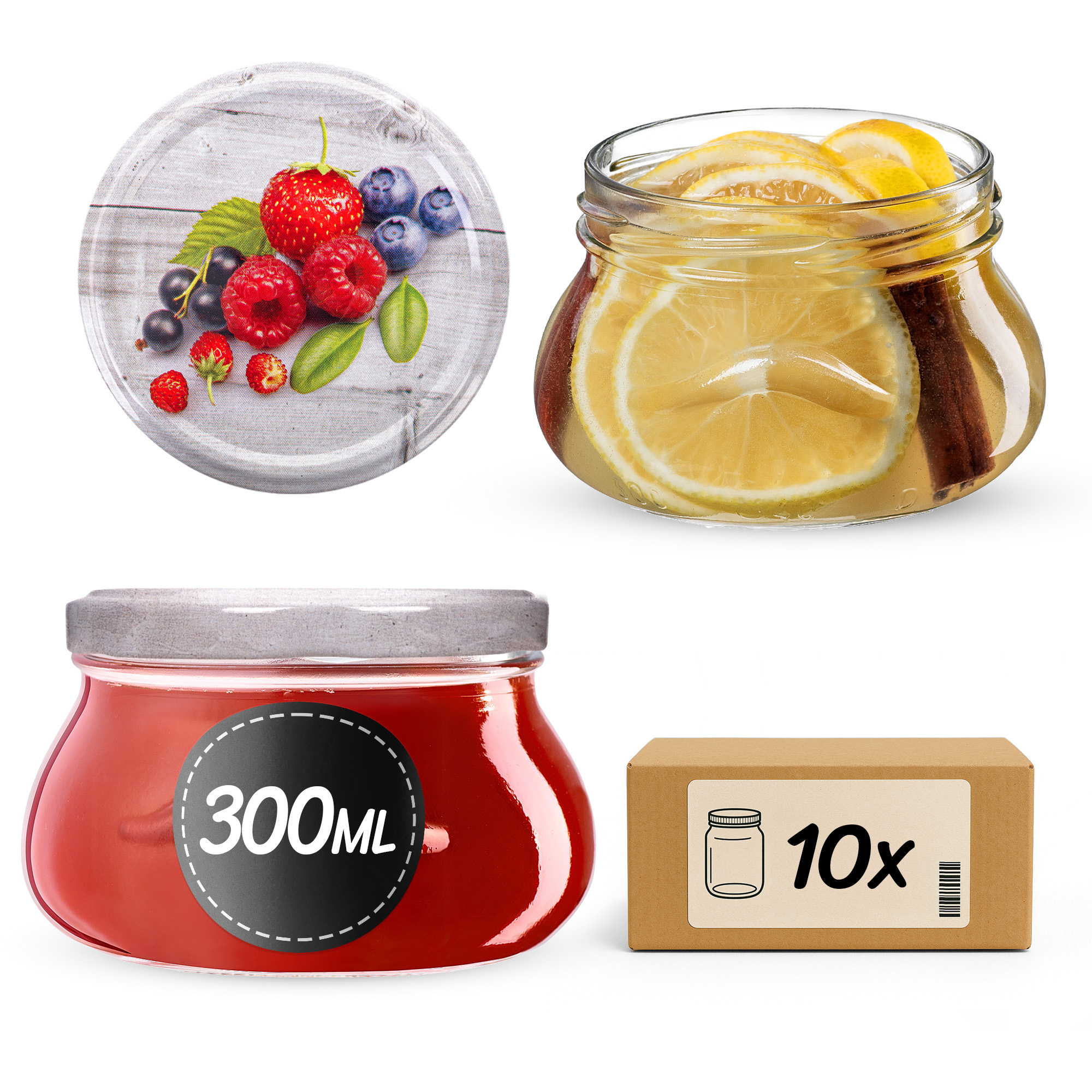 Słoiki na przetwory Raja 300ml fi82mm 10szt + wieczko Owoce