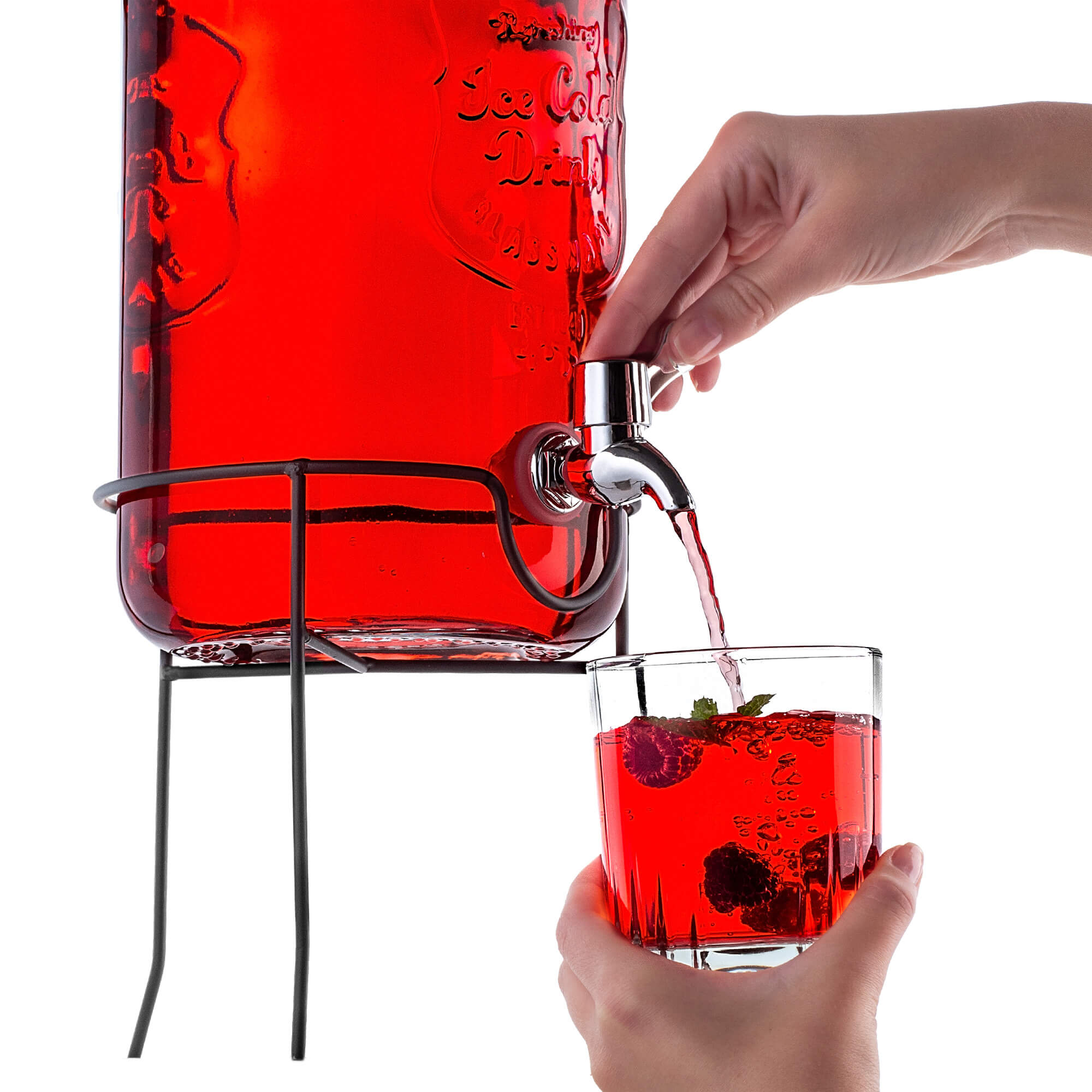 Słój z kranikiem Mesagne do zimnych napojów i lemoniady 4L z podstawką i szklaną pokrywką