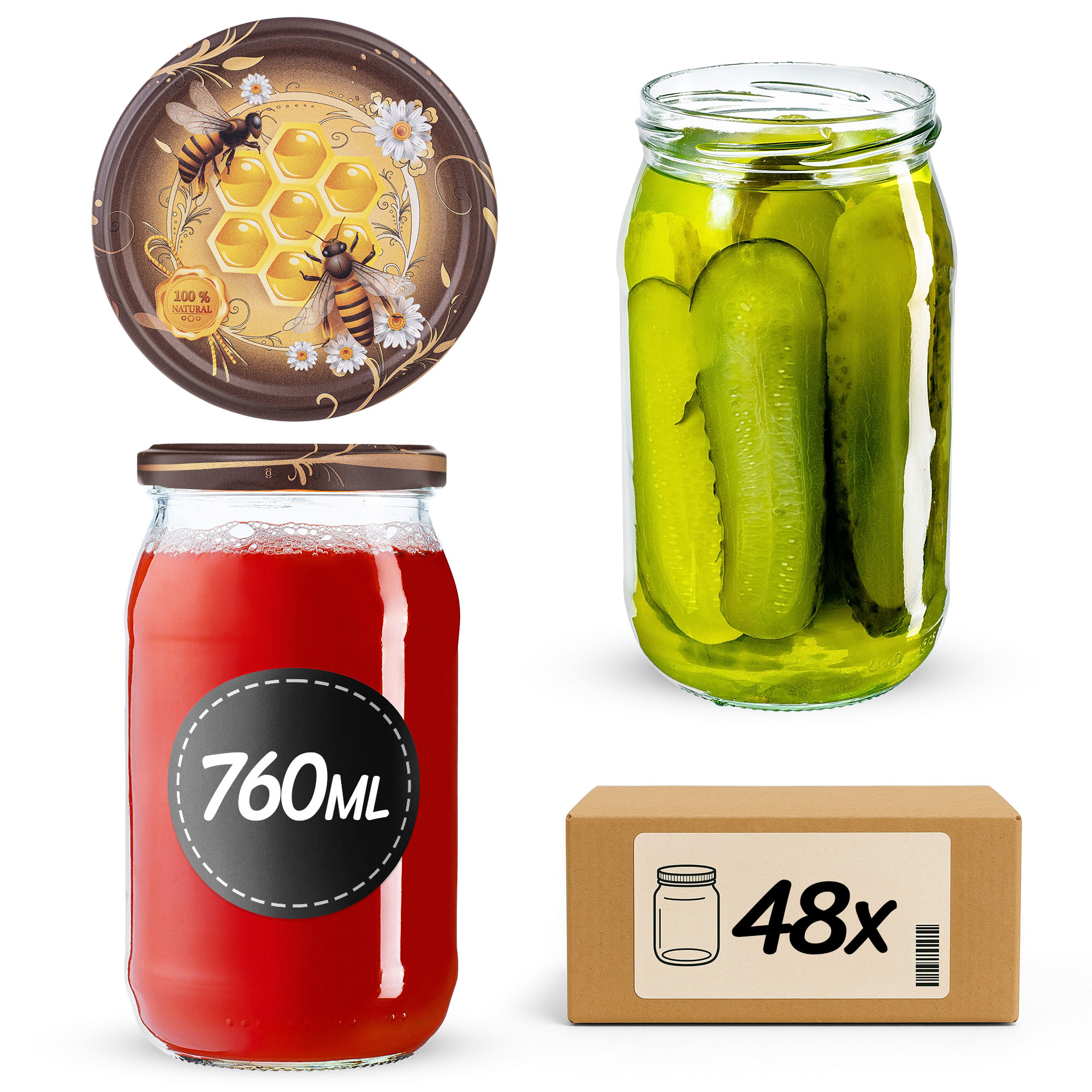 Słoiki na przetwory Niva 760ml fi82mm 48szt + wieczko Miód