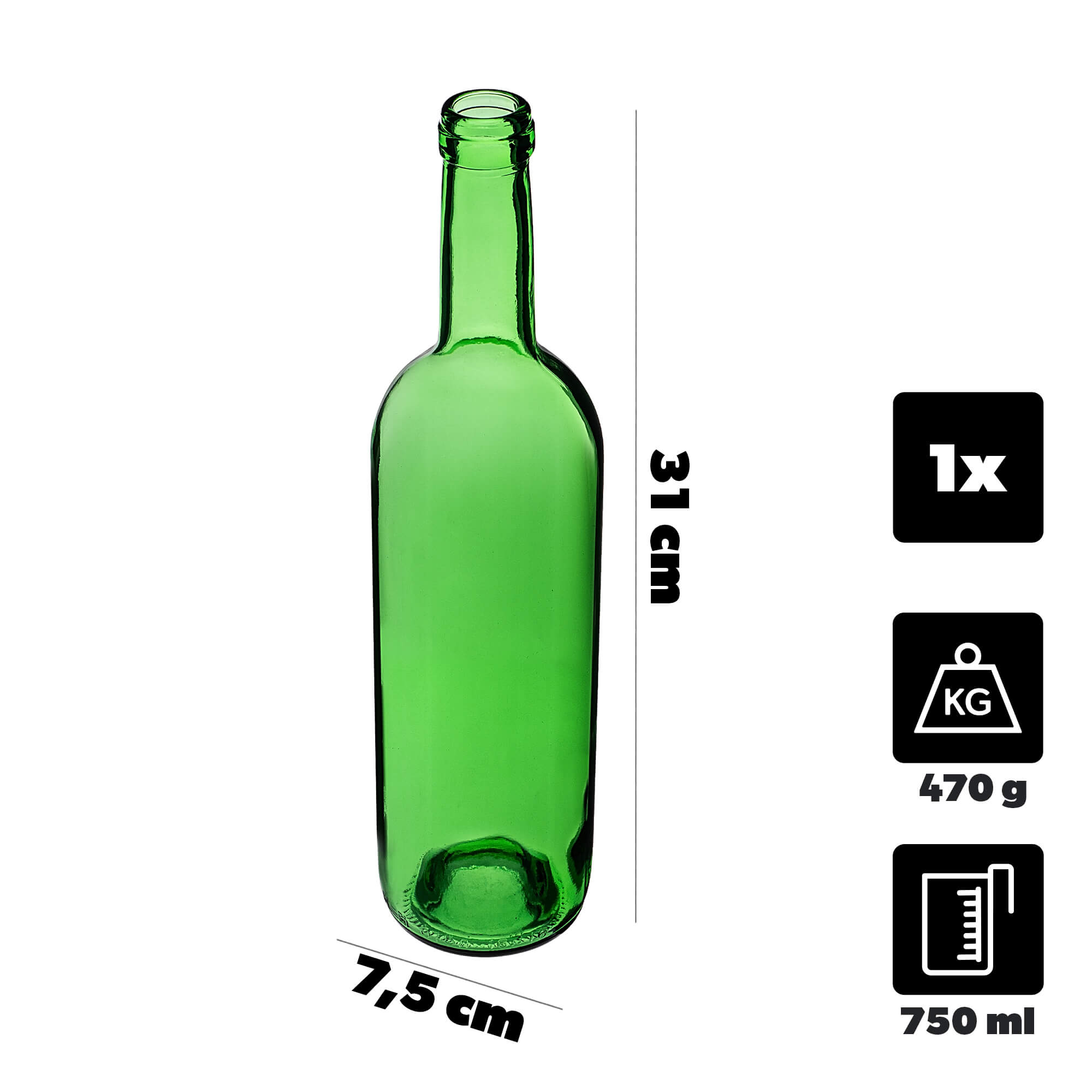 Butelka na wino Biagio 750ml zielona bez korka 1 szt.