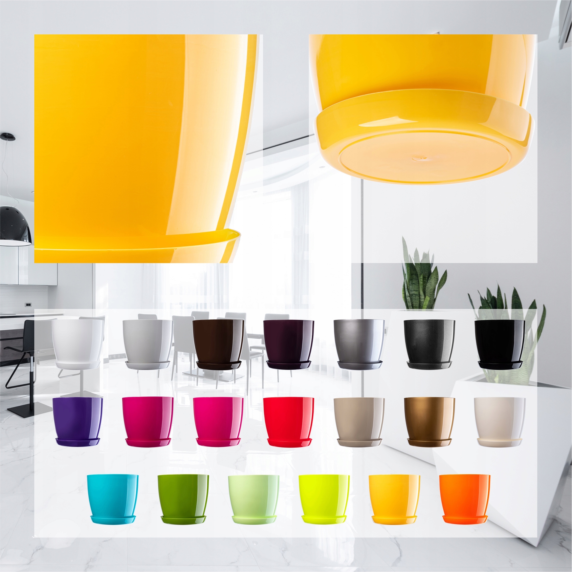 Doniczka na kwiaty z podstawką 23 cm, żółta