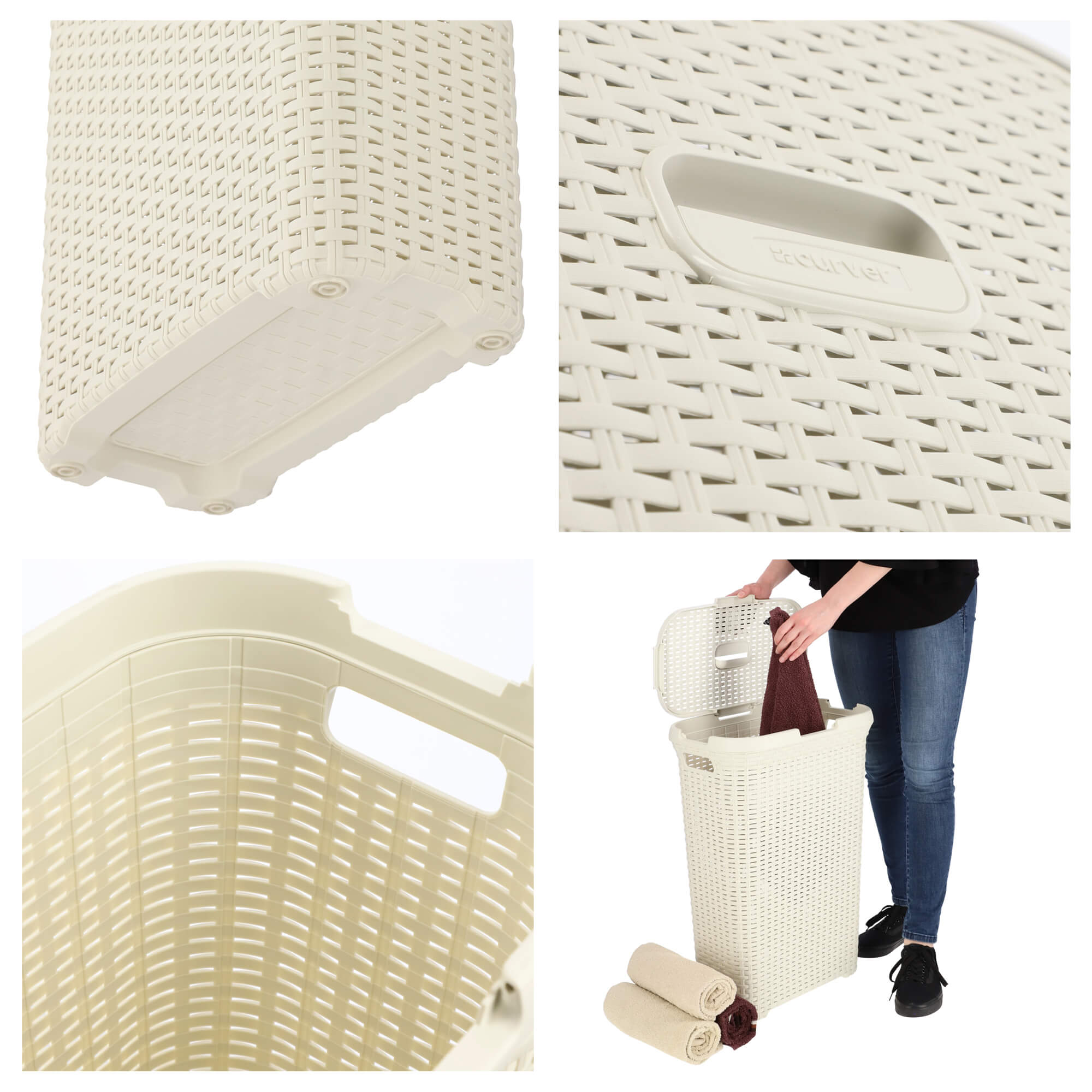 Kosz z pokrywą Curver Natural Style 40L, kremowy