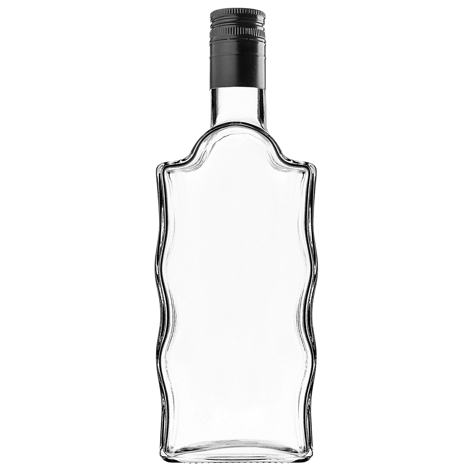 Szklana butelka na nalewkę Fala 500ml z długą czarną zakrętką 5 szt.