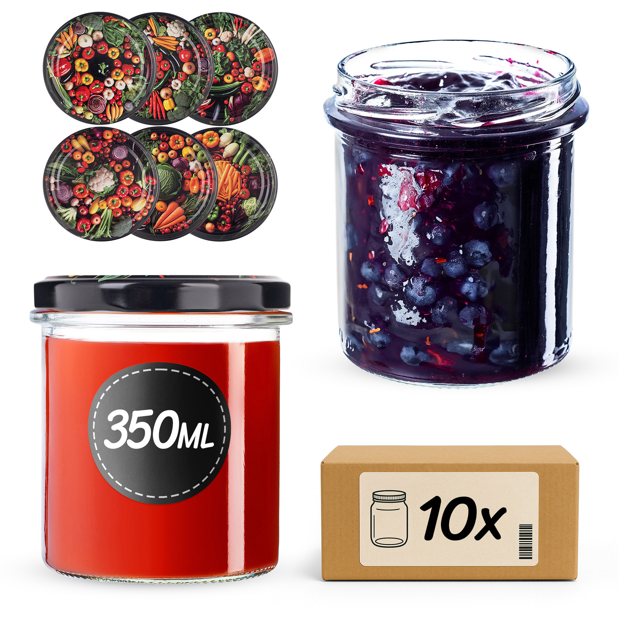 Słoiki na przetwory Avila 350ml fi82mm 10szt + wieczko Warzywa mix