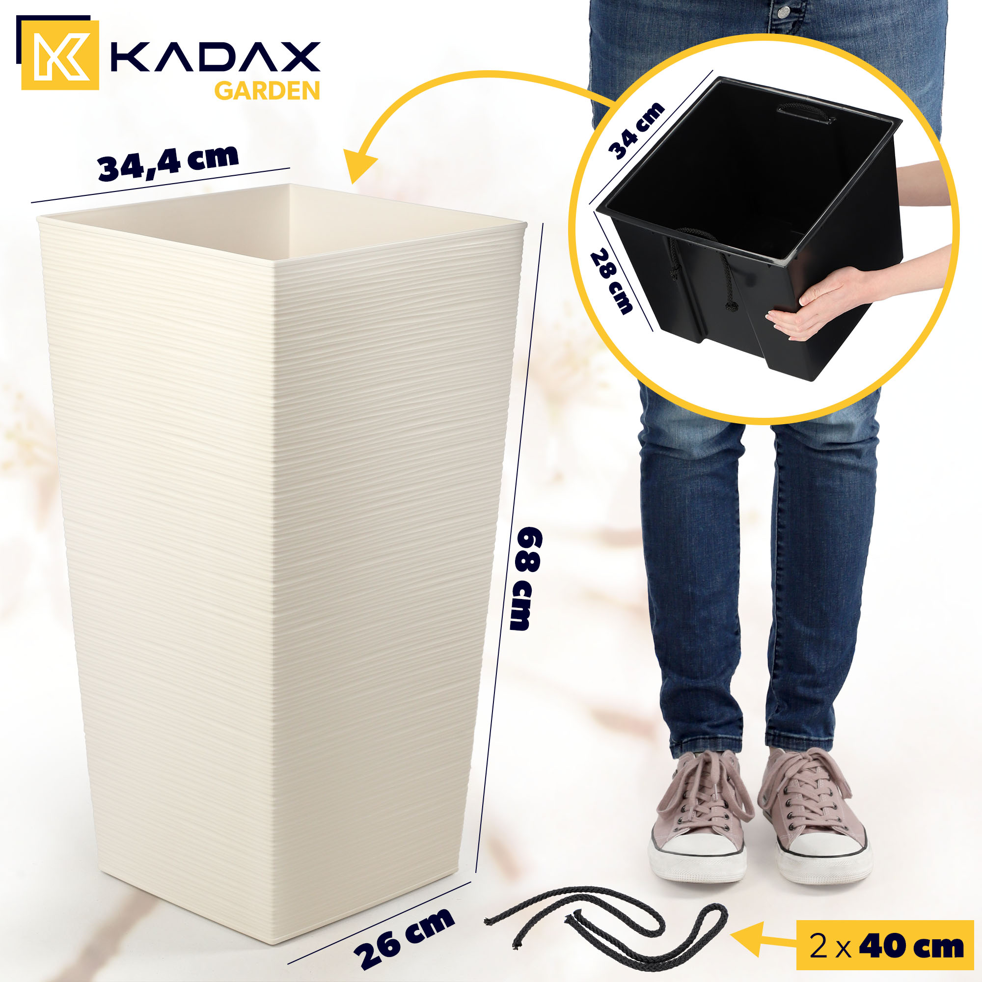 Donica na kwiaty z wkładem Tuluza dłuto 35 cm, kremowa