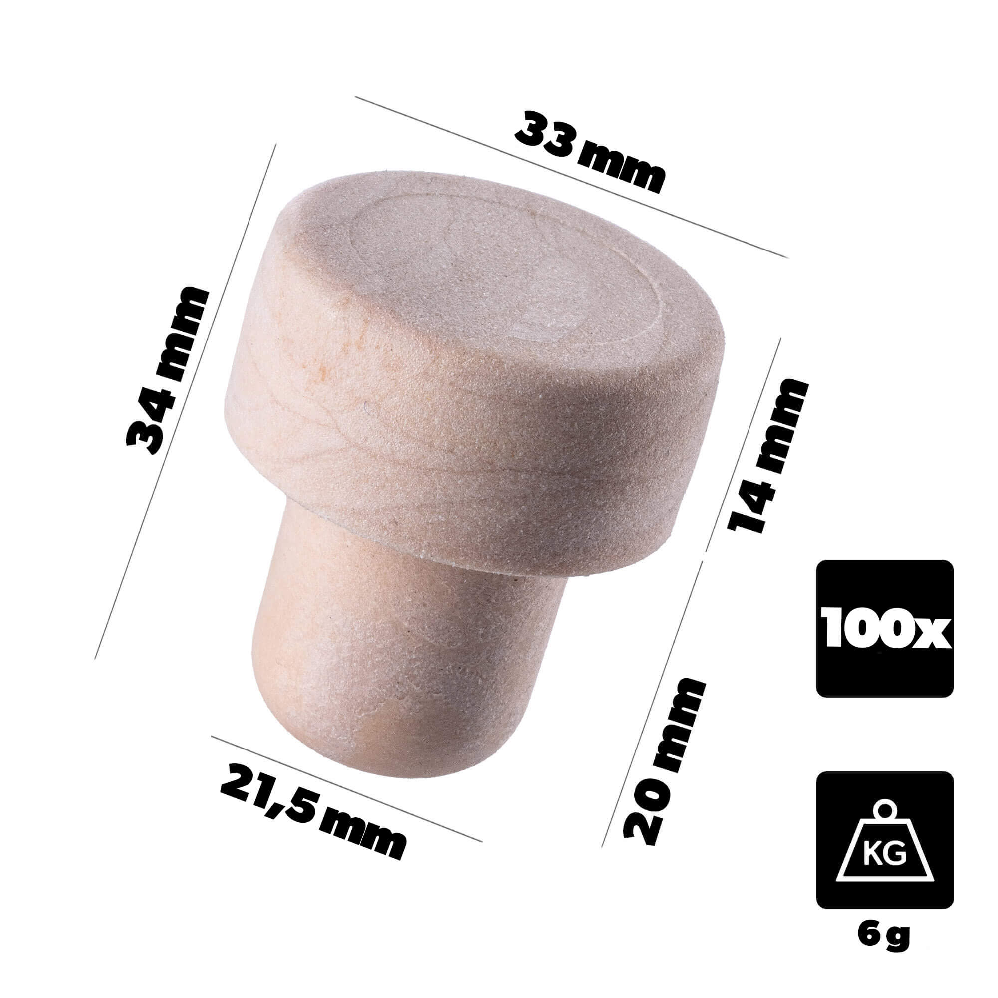 Korek do butelki na wino Velletri grzybek syntetyczny 21.5mm 100 szt.