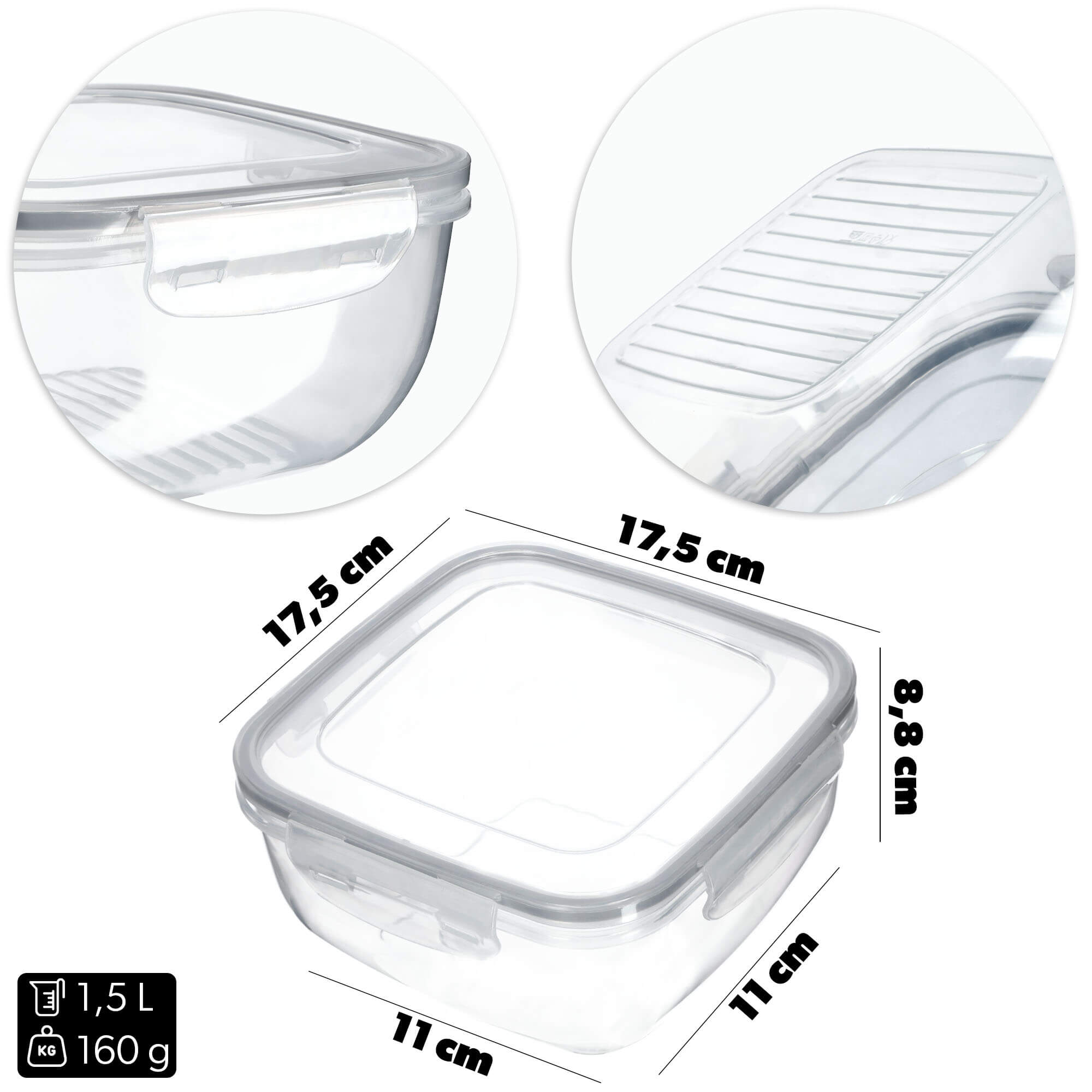 Pojemnik na żywność z pokrywką kwadratowy 1.5L