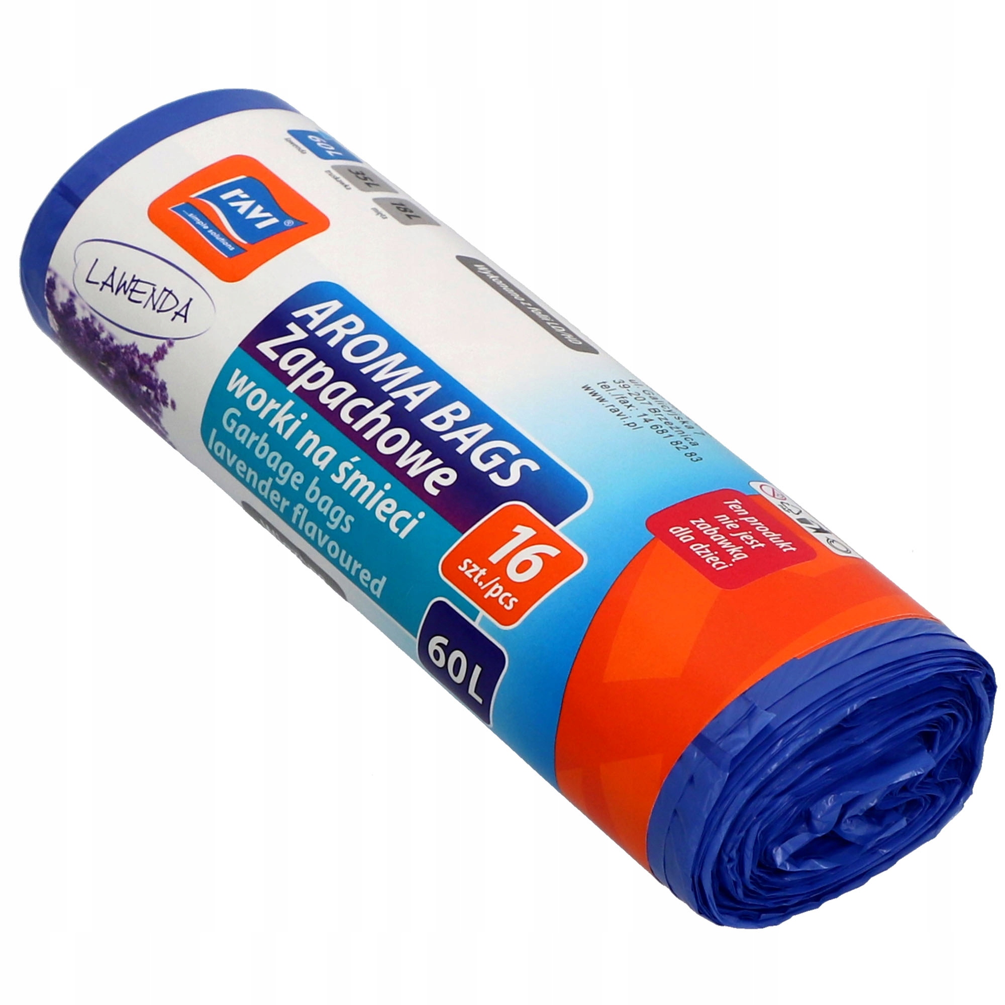 Worki na śmieci lawendowe Ravi Aroma Bags 60L, 16 szt.