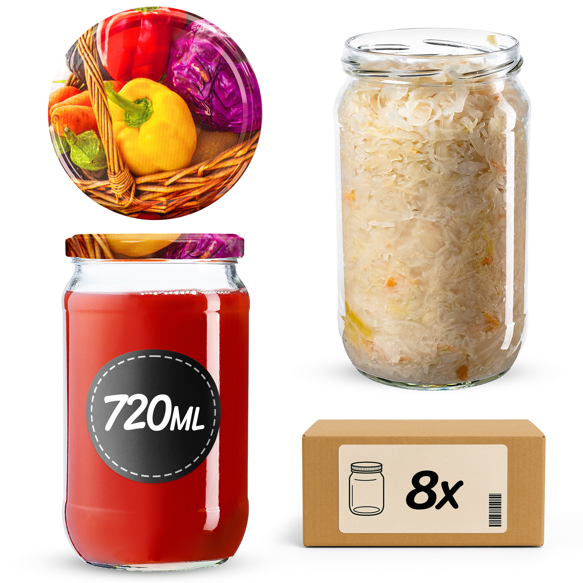 Słoiki na przetwory Niva 720ml fi82mm 8szt + wieczko Warzywa