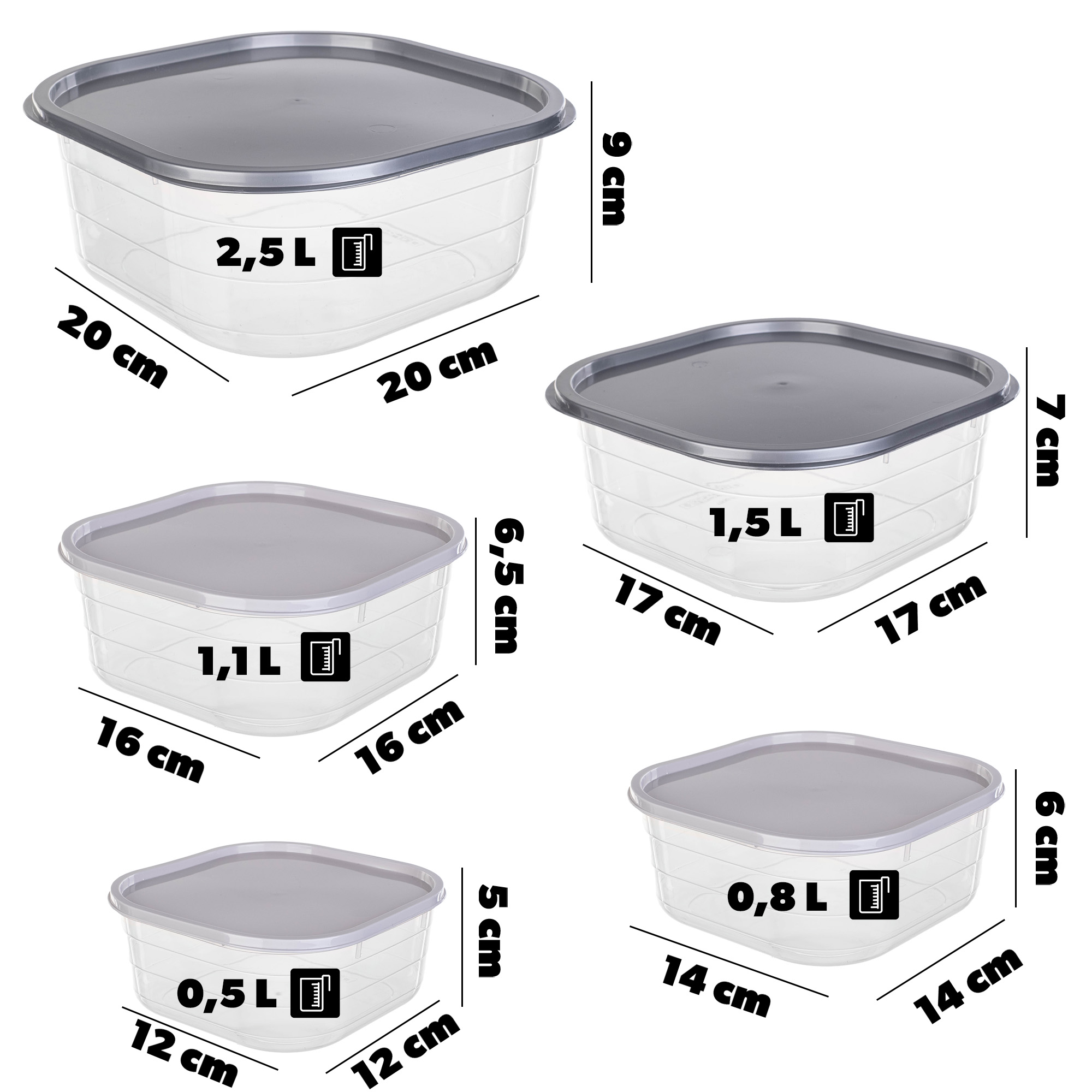 Pojemniki na żywność Reus kwadratowe 5szt, czarne