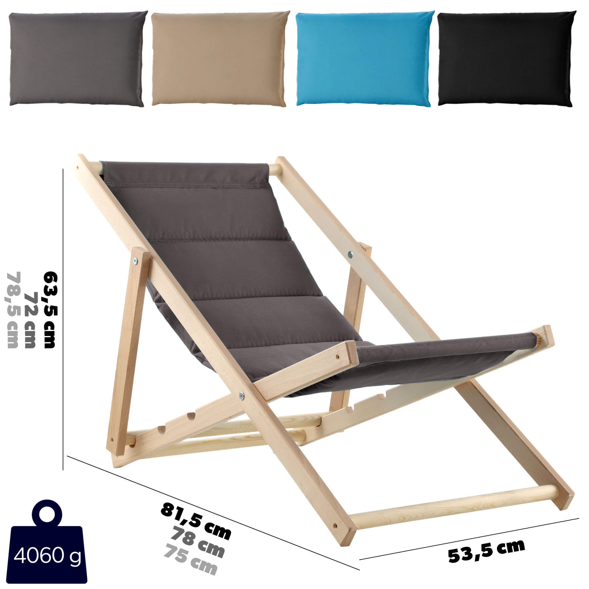 Leżak drewniany Troia, szary