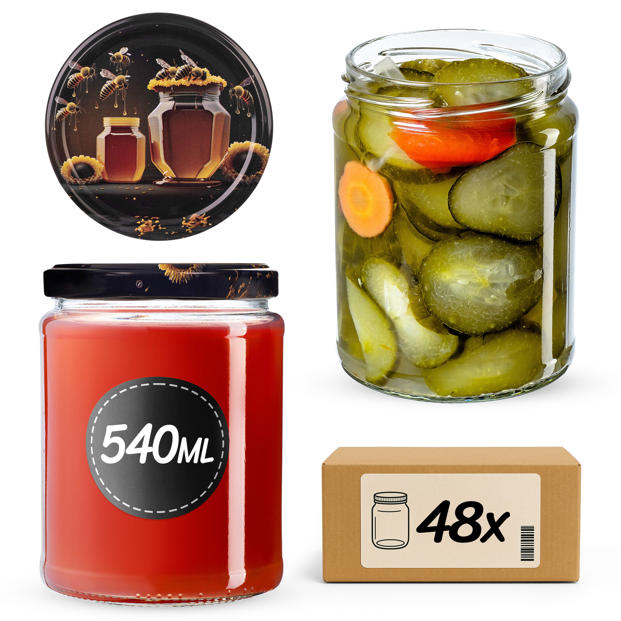 Słoiki na przetwory Maki 540ml fi82mm 48szt + wieczko Miód czarny